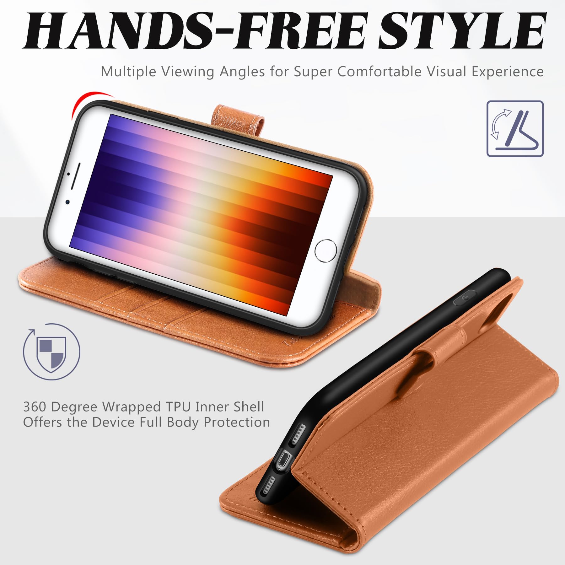 iPhone SE 2022/ iPhone 7/8/iPhone SE 2020, PU Leather 3 Card Slots Stand Magnetic Flip Folio Cover TPU Shockproof Inner Shell, Black