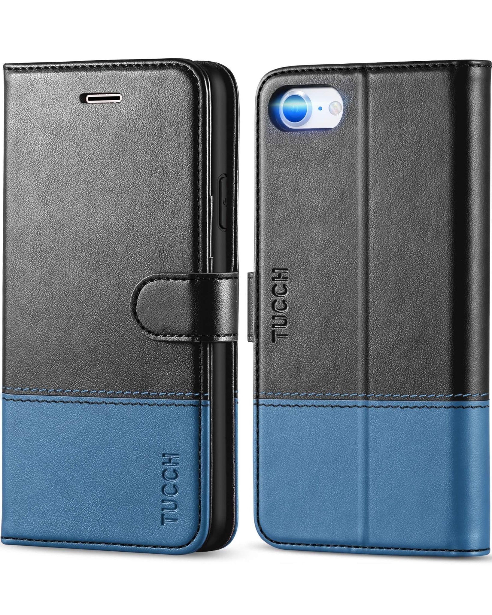 iPhone SE 2022/ iPhone 7/8/iPhone SE 2020, PU Leather 3 Card Slots Stand Magnetic Flip Folio Cover TPU Shockproof Inner Shell, Black