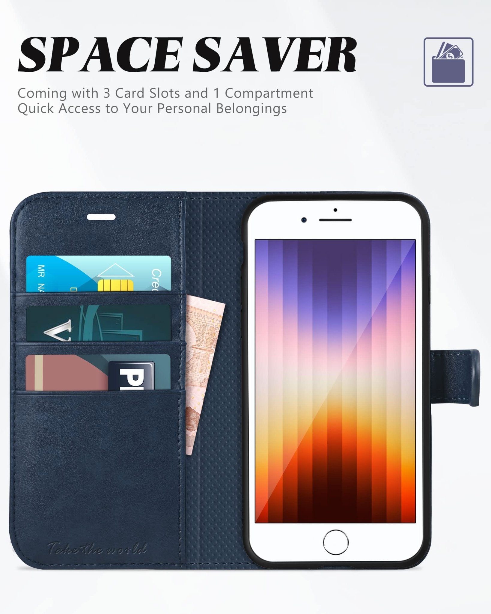 iPhone SE 2022/ iPhone 7/8/iPhone SE 2020, PU Leather 3 Card Slots Stand Magnetic Flip Folio Cover TPU Shockproof Inner Shell, Black