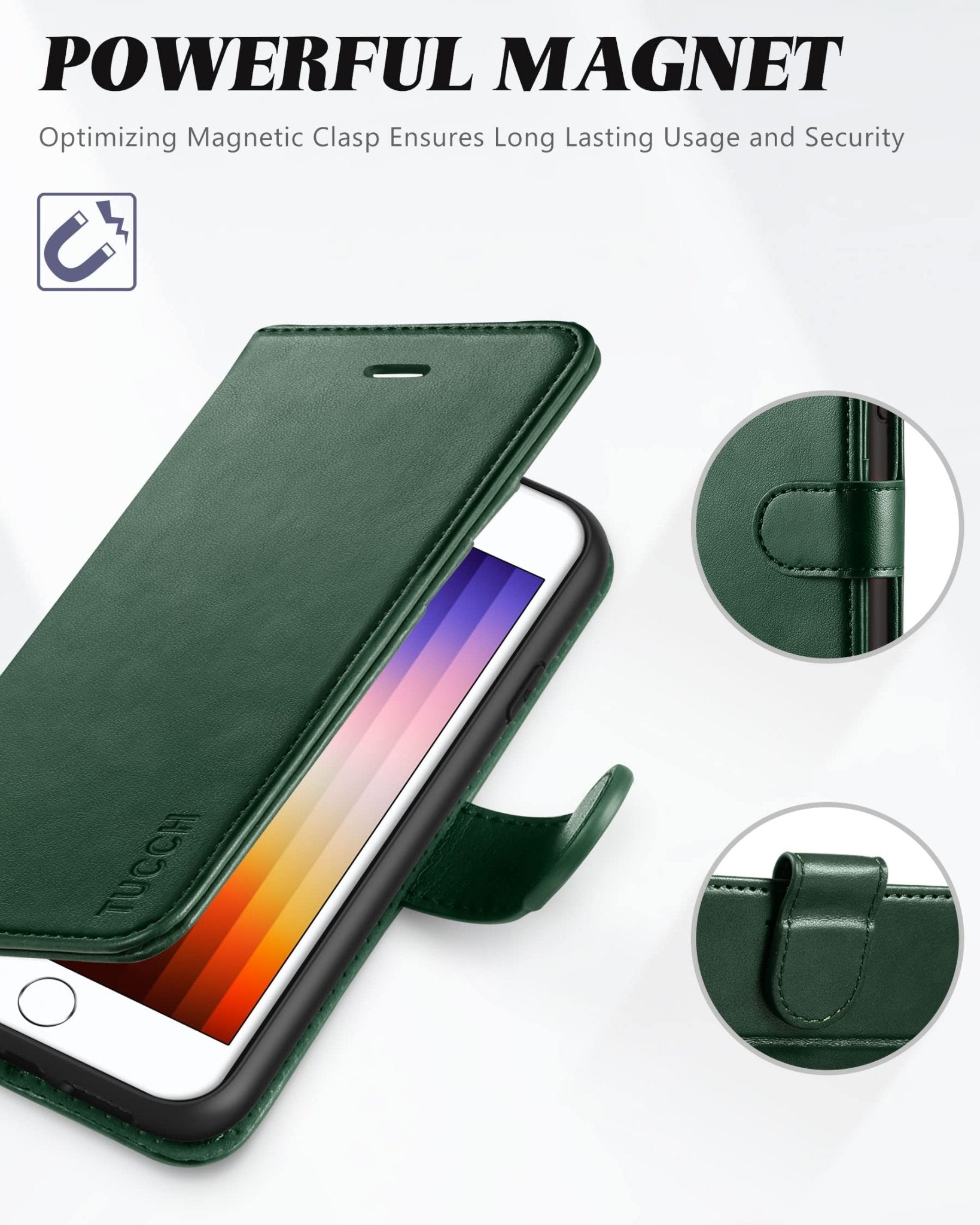 iPhone SE 2022/ iPhone 7/8/iPhone SE 2020, PU Leather 3 Card Slots Stand Magnetic Flip Folio Cover TPU Shockproof Inner Shell, Black