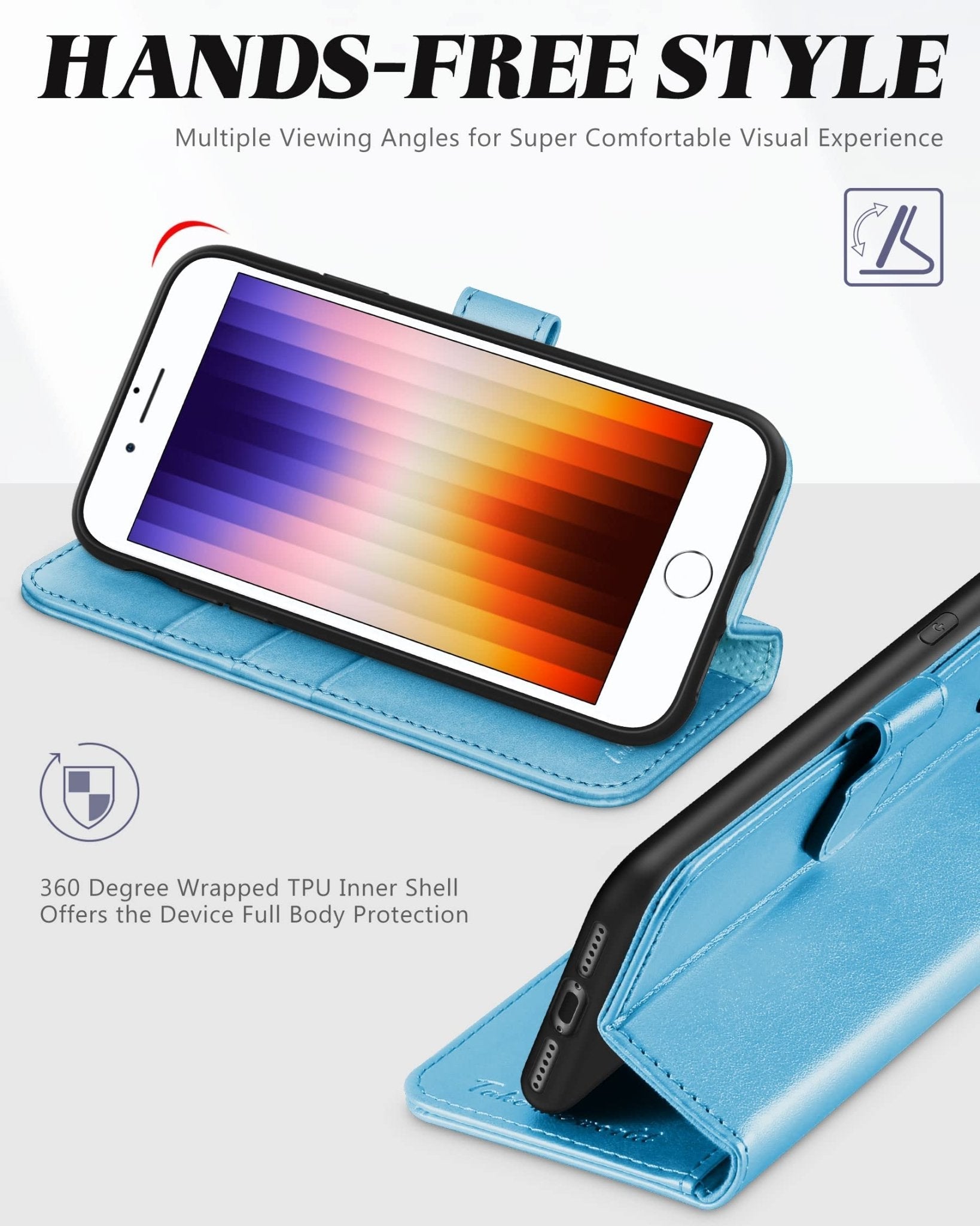 iPhone SE 2022/ iPhone 7/8/iPhone SE 2020, PU Leather 3 Card Slots Stand Magnetic Flip Folio Cover TPU Shockproof Inner Shell, Black