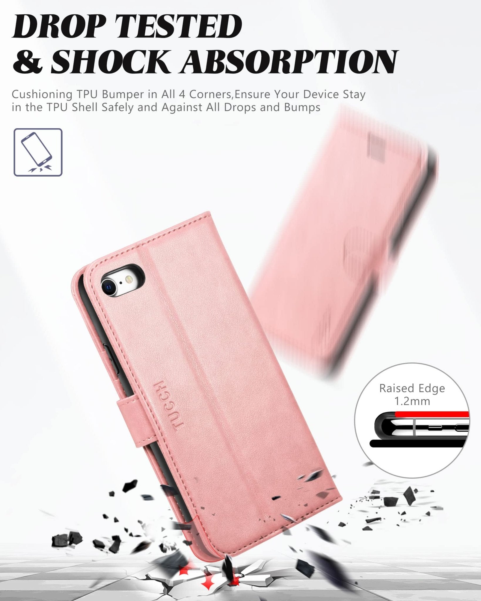 iPhone SE 2022/ iPhone 7/8/iPhone SE 2020, PU Leather 3 Card Slots Stand Magnetic Flip Folio Cover TPU Shockproof Inner Shell, Black