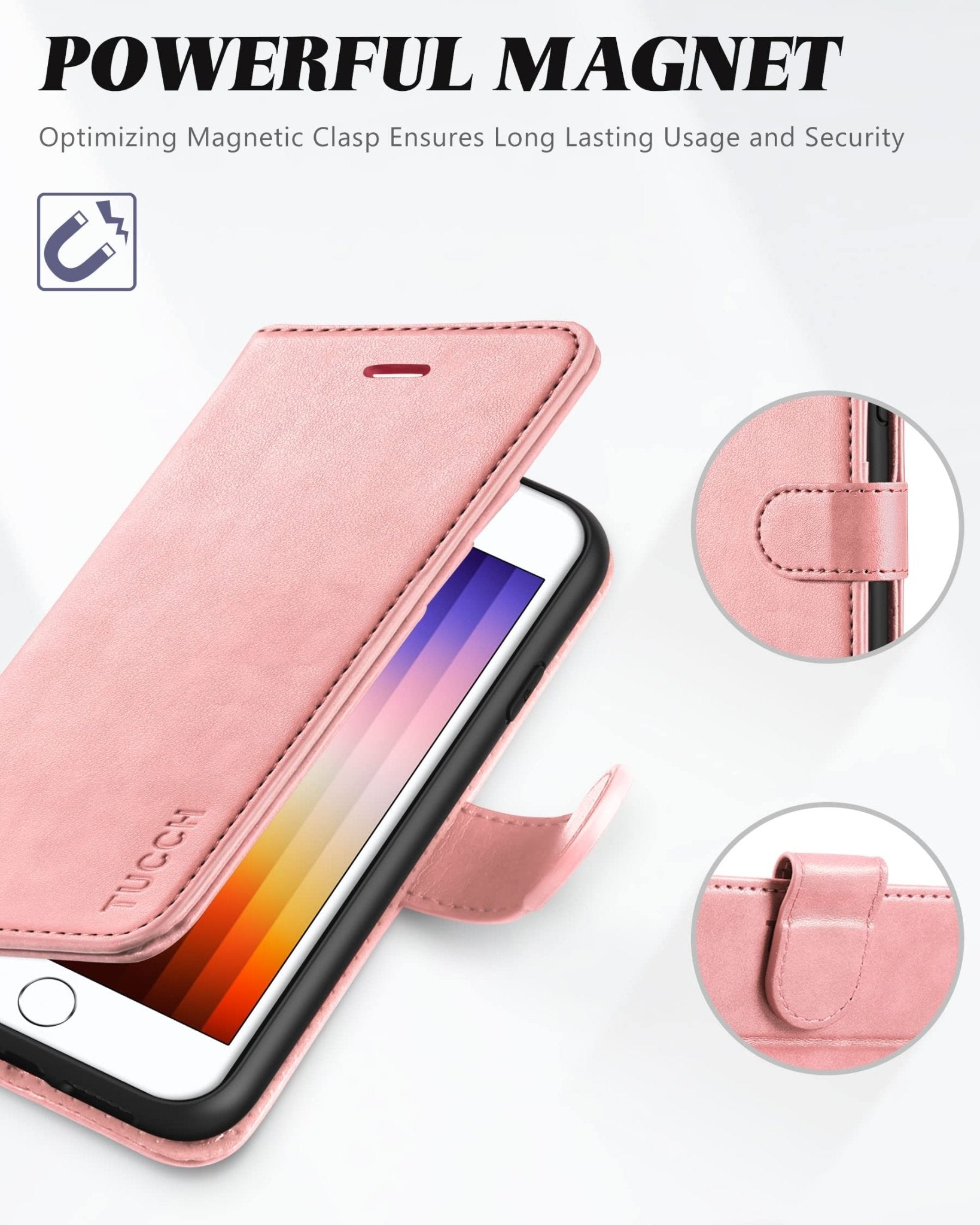 iPhone SE 2022/ iPhone 7/8/iPhone SE 2020, PU Leather 3 Card Slots Stand Magnetic Flip Folio Cover TPU Shockproof Inner Shell, Black