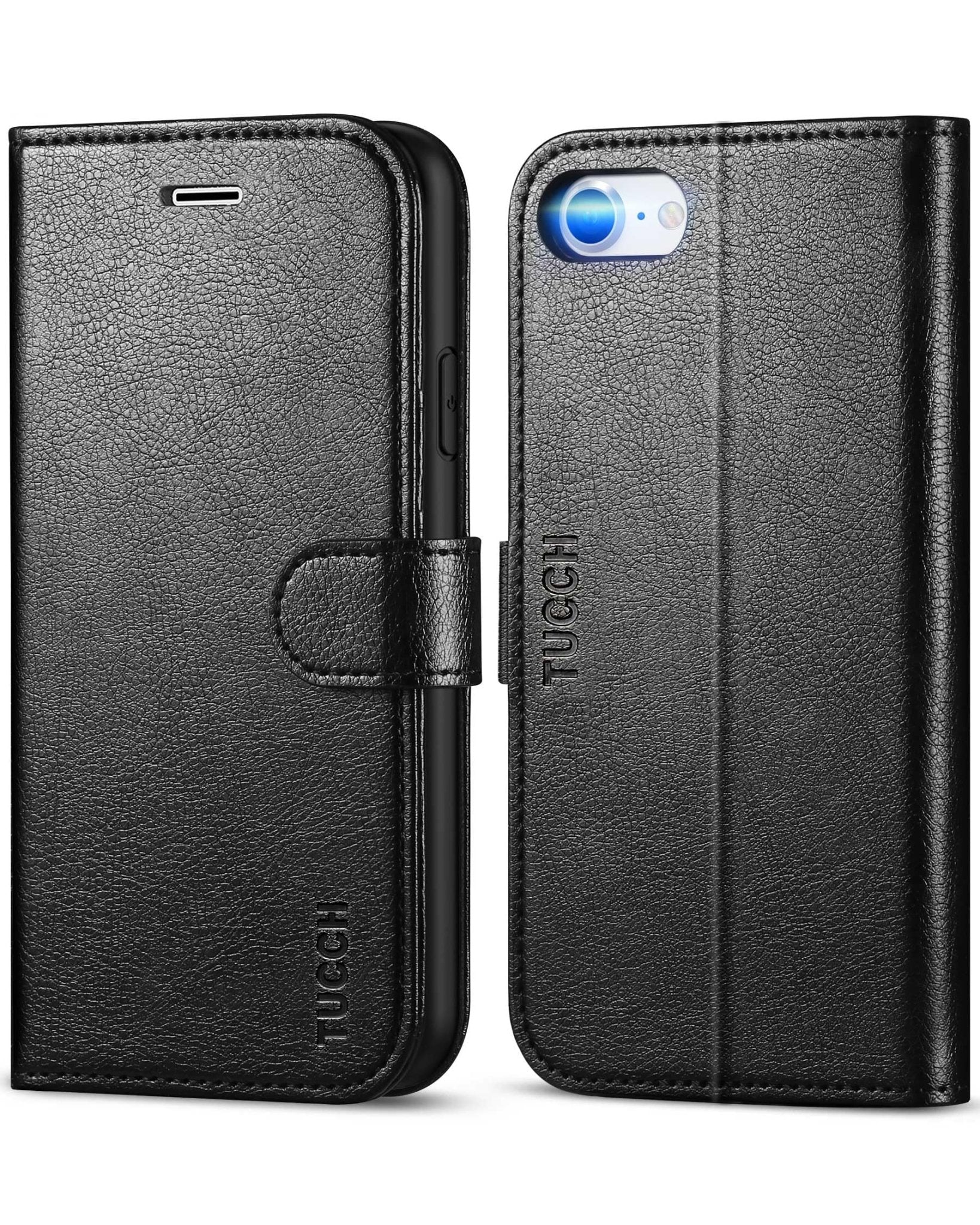 iPhone SE 2022/ iPhone 7/8/iPhone SE 2020, PU Leather 3 Card Slots Stand Magnetic Flip Folio Cover TPU Shockproof Inner Shell, Black