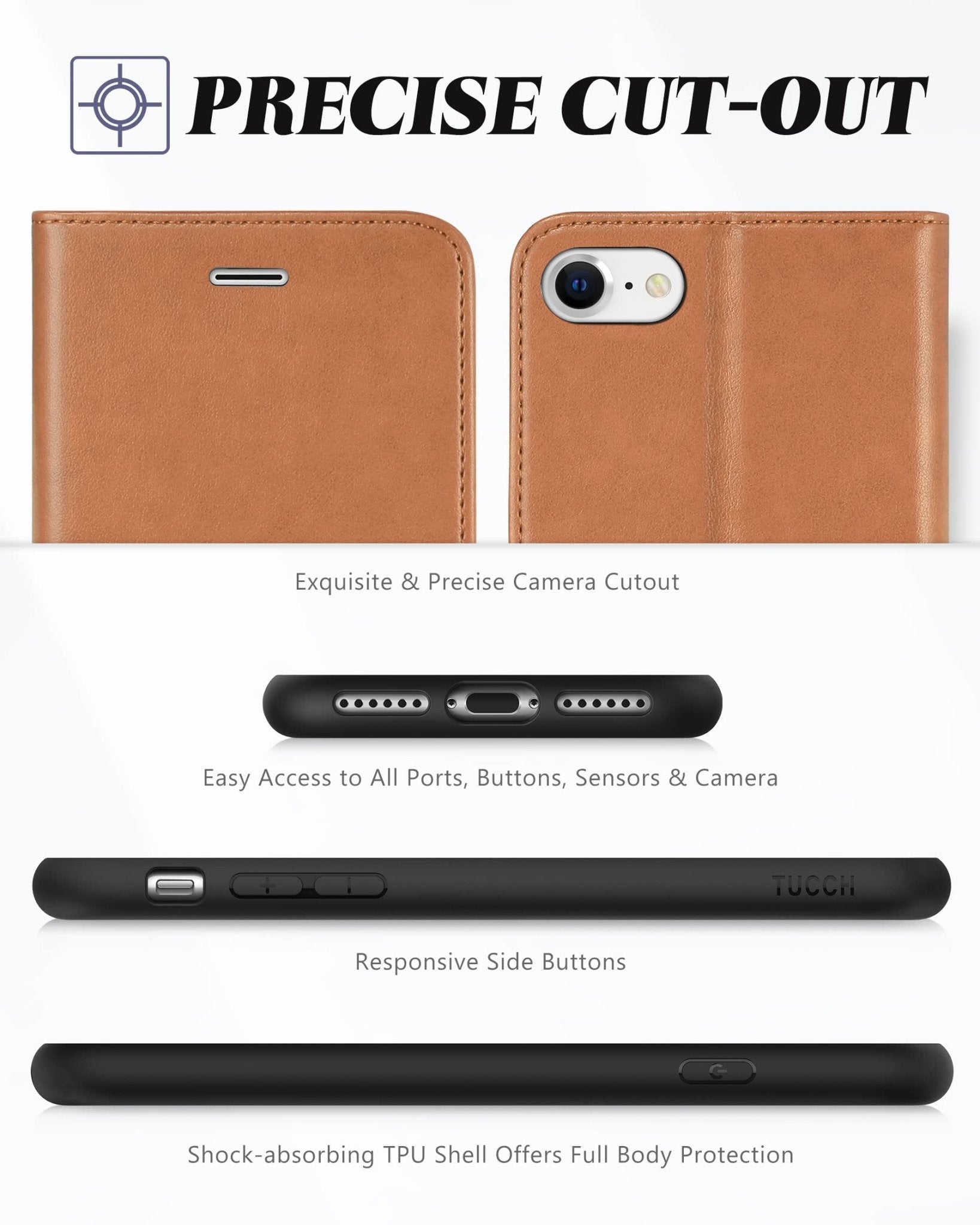 iPhone SE 2022/ iPhone 7/8/iPhone SE 2020, PU Leather 3 Card Slots Stand Magnetic Flip Folio Cover TPU Shockproof Inner Shell, Black