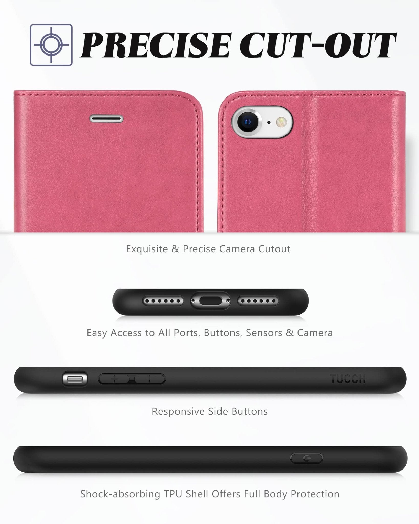 iPhone SE 2022/ iPhone 7/8/iPhone SE 2020, PU Leather 3 Card Slots Stand Magnetic Flip Folio Cover TPU Shockproof Inner Shell, Black