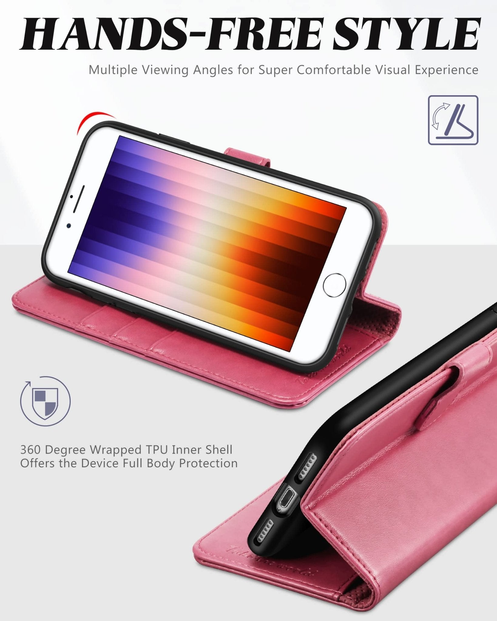 iPhone SE 2022/ iPhone 7/8/iPhone SE 2020, PU Leather 3 Card Slots Stand Magnetic Flip Folio Cover TPU Shockproof Inner Shell, Black