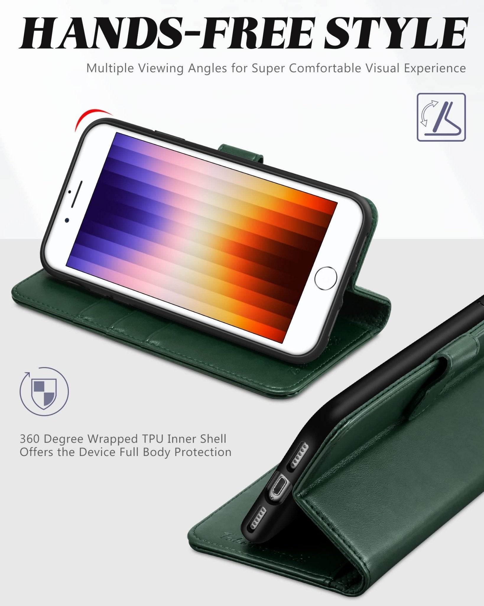 iPhone SE 2022/ iPhone 7/8/iPhone SE 2020, PU Leather 3 Card Slots Stand Magnetic Flip Folio Cover TPU Shockproof Inner Shell, Black