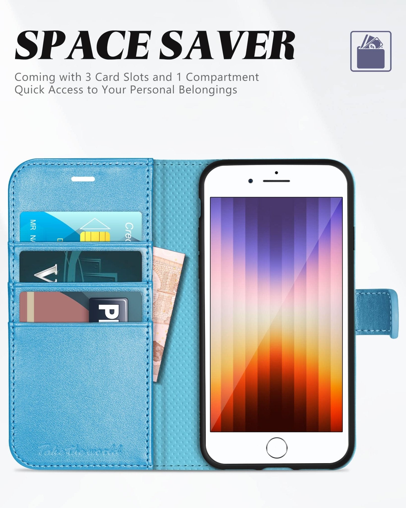 iPhone SE 2022/ iPhone 7/8/iPhone SE 2020, PU Leather 3 Card Slots Stand Magnetic Flip Folio Cover TPU Shockproof Inner Shell, Black