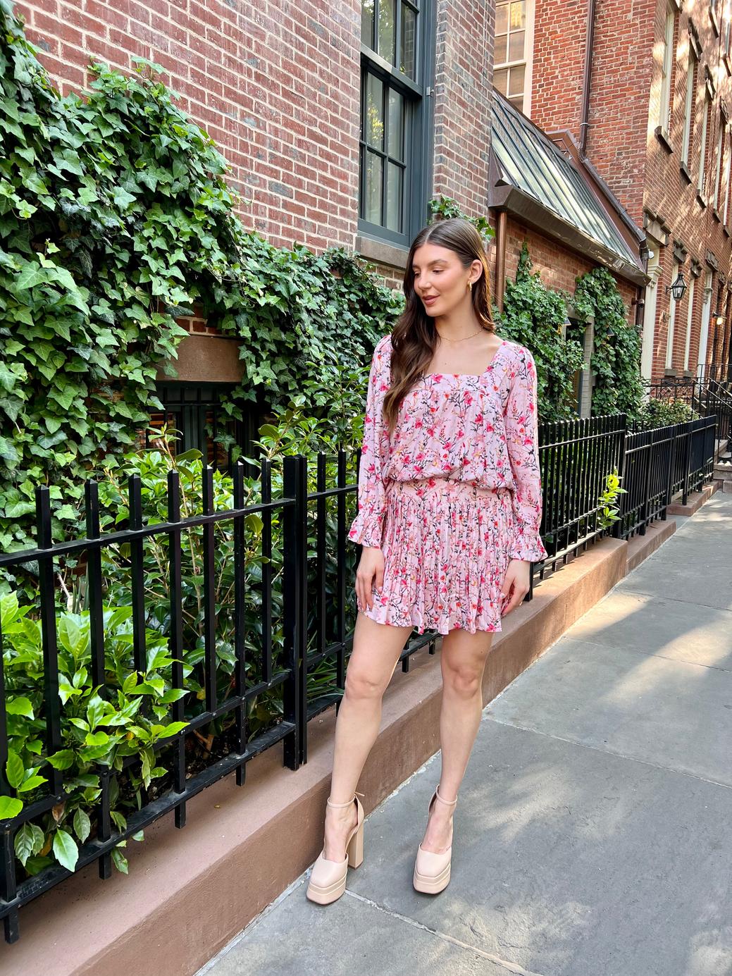 Stephanie Pleated Skirt - Pink Florals