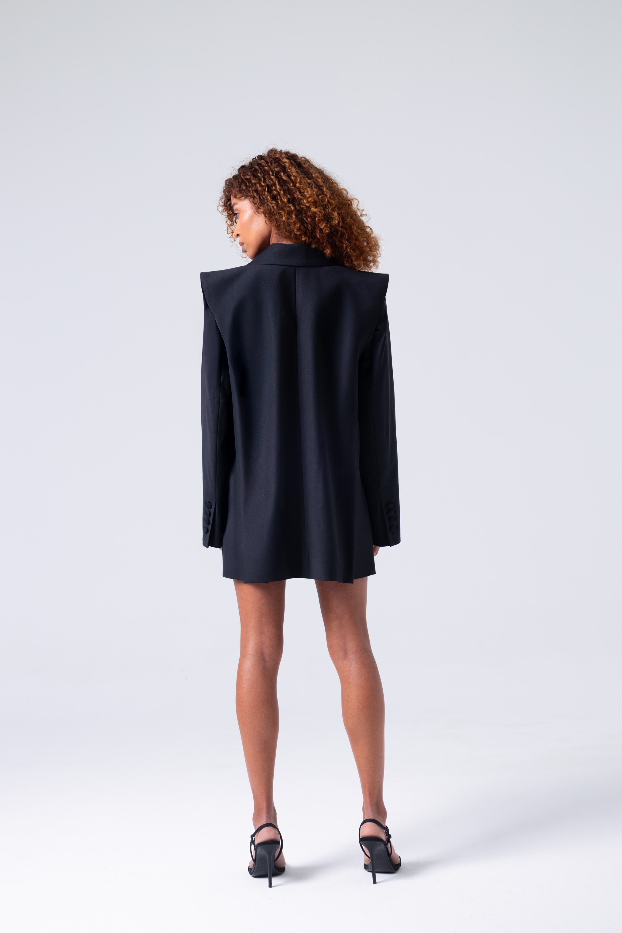 Broadway Liza Double-Breasted Virgin Wool Blazer in Deep Black