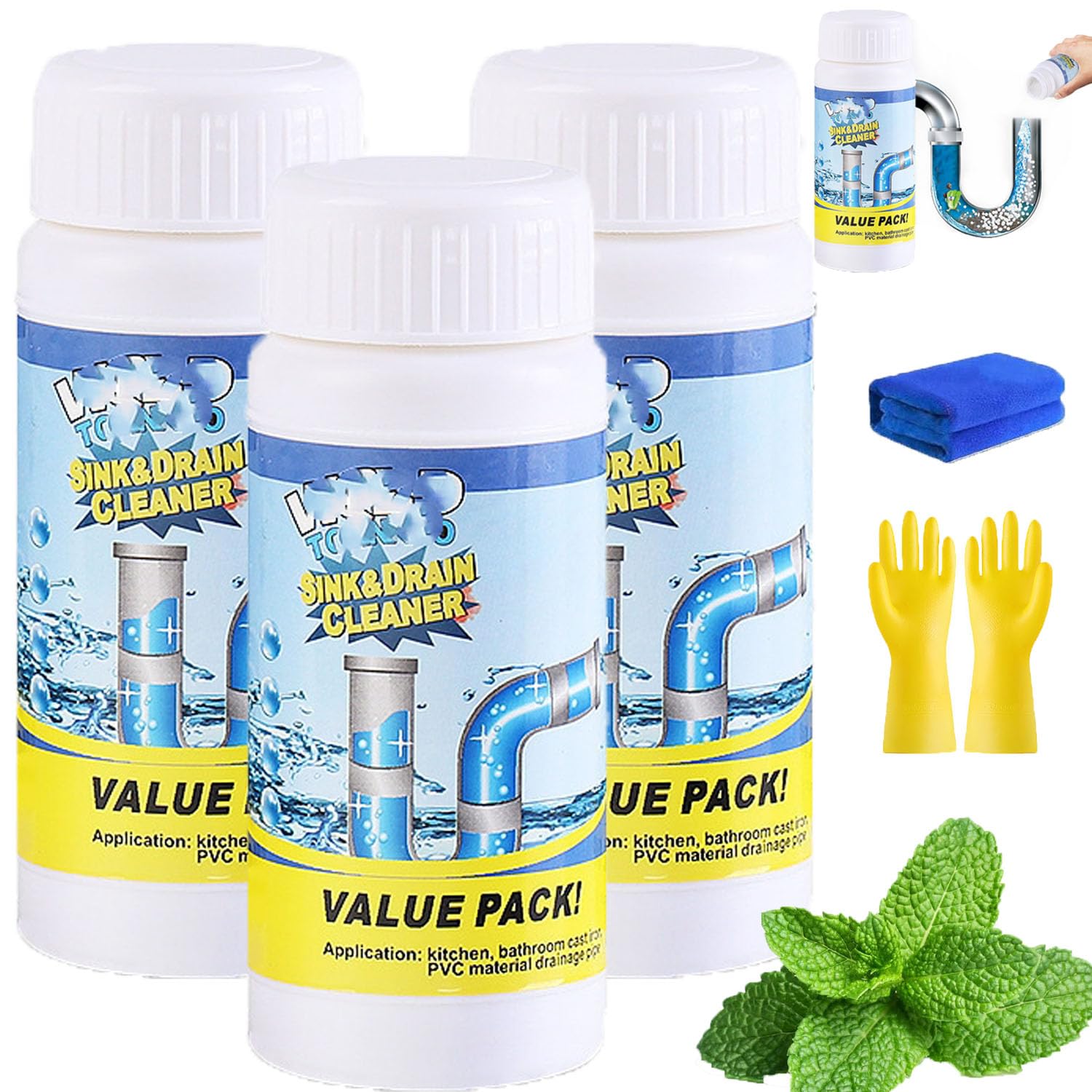 Ivyever Drain Cleaner, Ailson Sink and DrainCleaner, Dodrado DrainCleaner, Worldtornado Sink Drain Cleaner, Dredge Blast Pipe Cleaner, Powerful Pipe Dredging Agent for Home Kitchen Toilet (2)