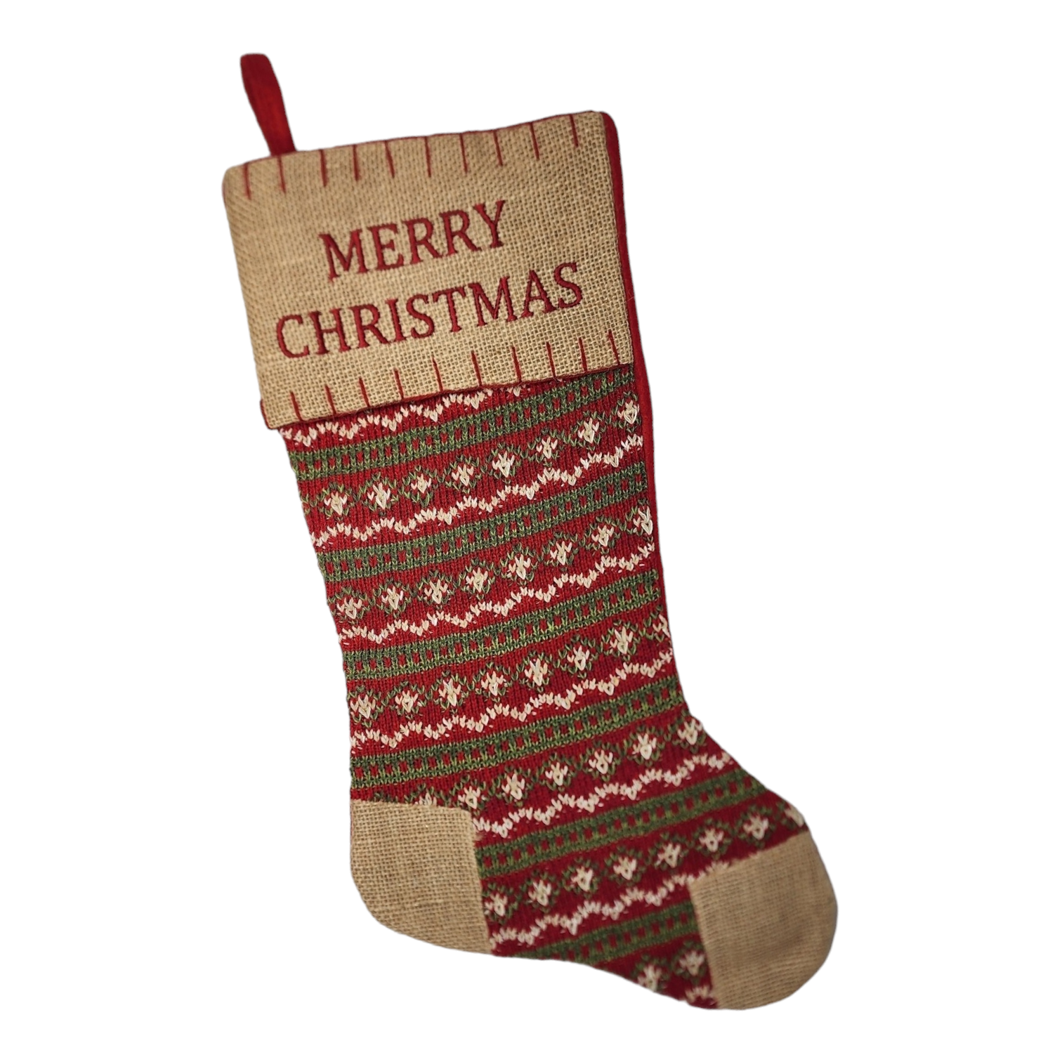 Knit and Burlap Stocking - Snowflakes