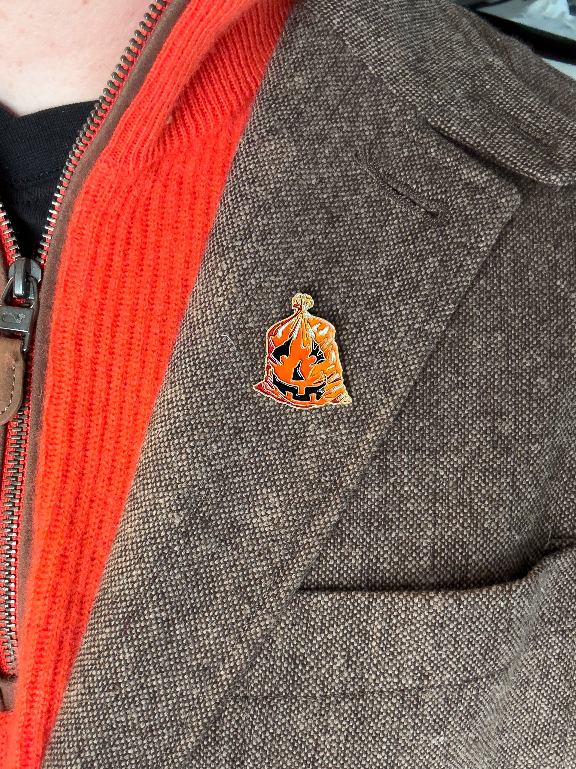 Pumpkin Jack O'Lantern Leaf Bag Enamel Pin