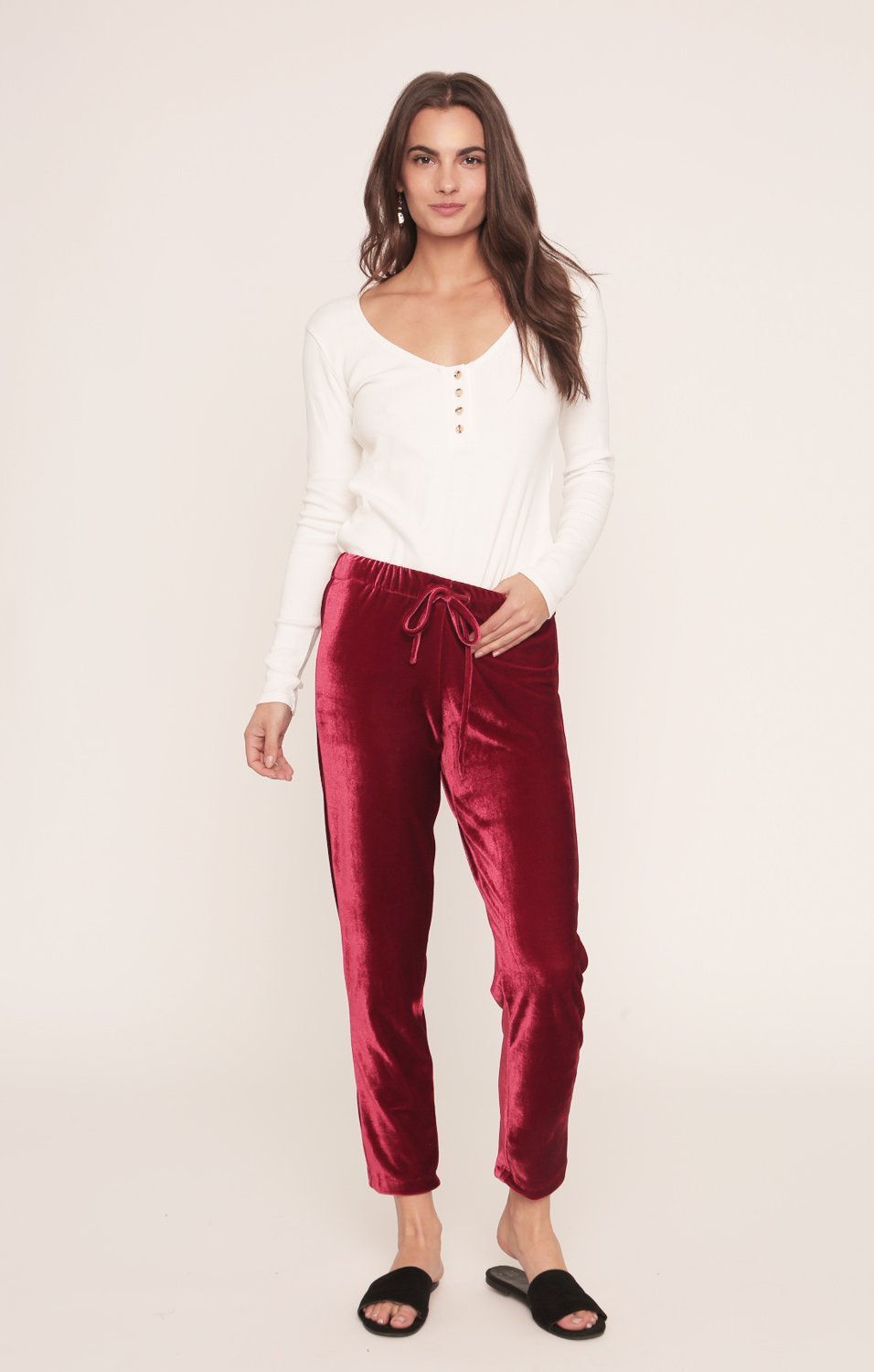 Jagger Joggers | Red Velvet Pants | Sangria Red