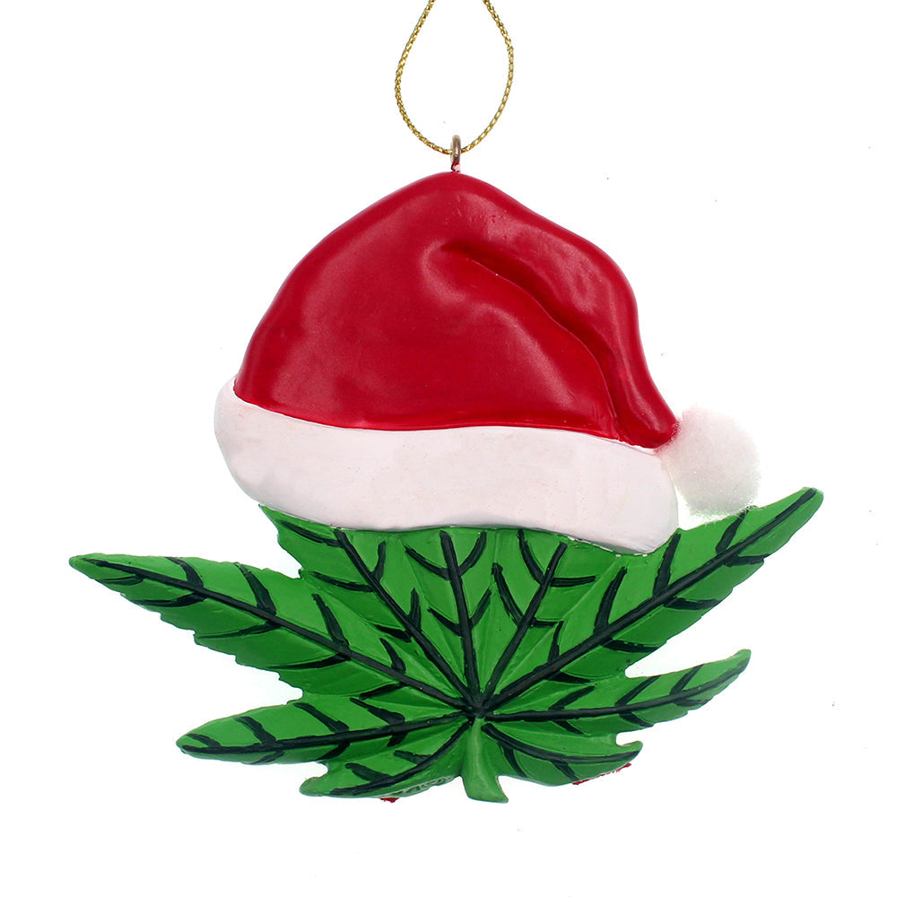 Cannabis Leaf With Santa Hat Ornament