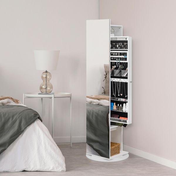 Jewelry Armoire with Full Length Mirror 360° and Large Capacity Jewelry Organizer Armoire; Lockable Mirror with Jewelry Storage; Coat Rack; Multi Storage Shelves