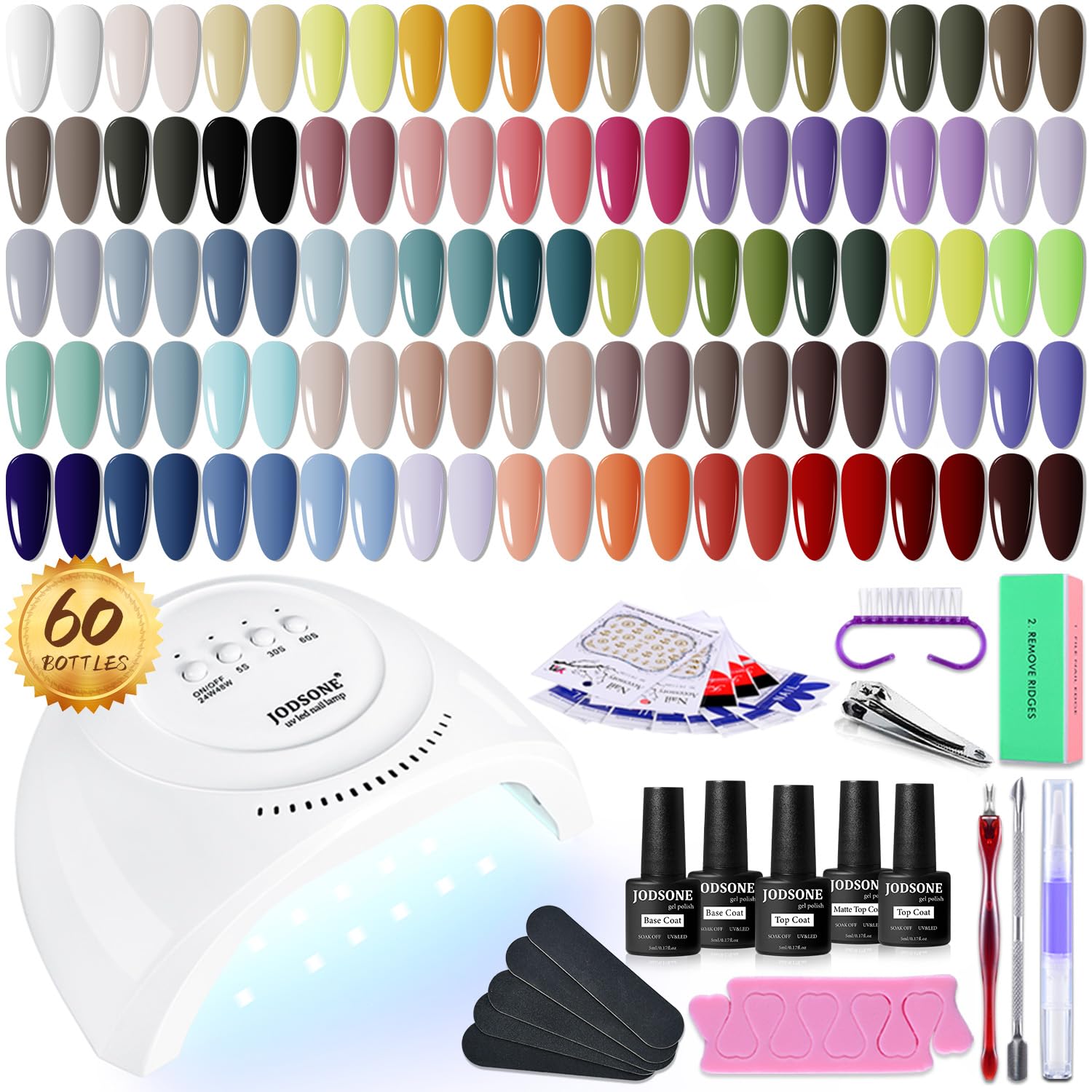 JODSONE 36 PCS Gel Nail Polish Set-32 Colors Gel Polish Kit Base Coat Glossy Matte and Glitter Top Coat Nail Polish Set Green Blue Red Pink Collection Gifts for Women