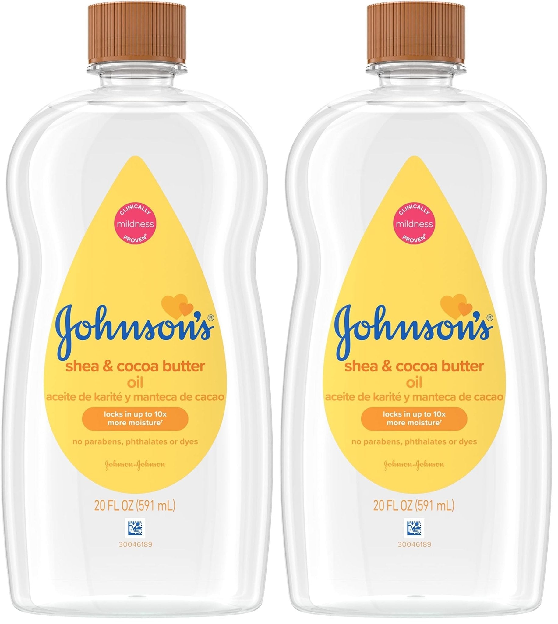 Johnson's Baby Oil, Mineral Oil Enriched with Shea & Cocoa Butter to Prevent Moisture Loss, Hypoallergenic, 20 fl. oz