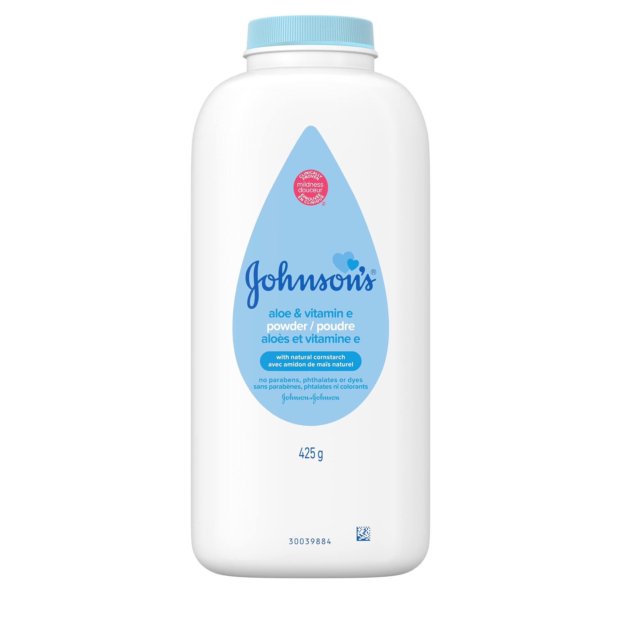 Johnson's Baby Powder with Naturally Derived Cornstarch, Aloe & Vitamin E for Delicate Skin, Hypoallergenic, Free of Parabens, Phthalates & Dyes for Gentle Baby Skin Care, 15 oz