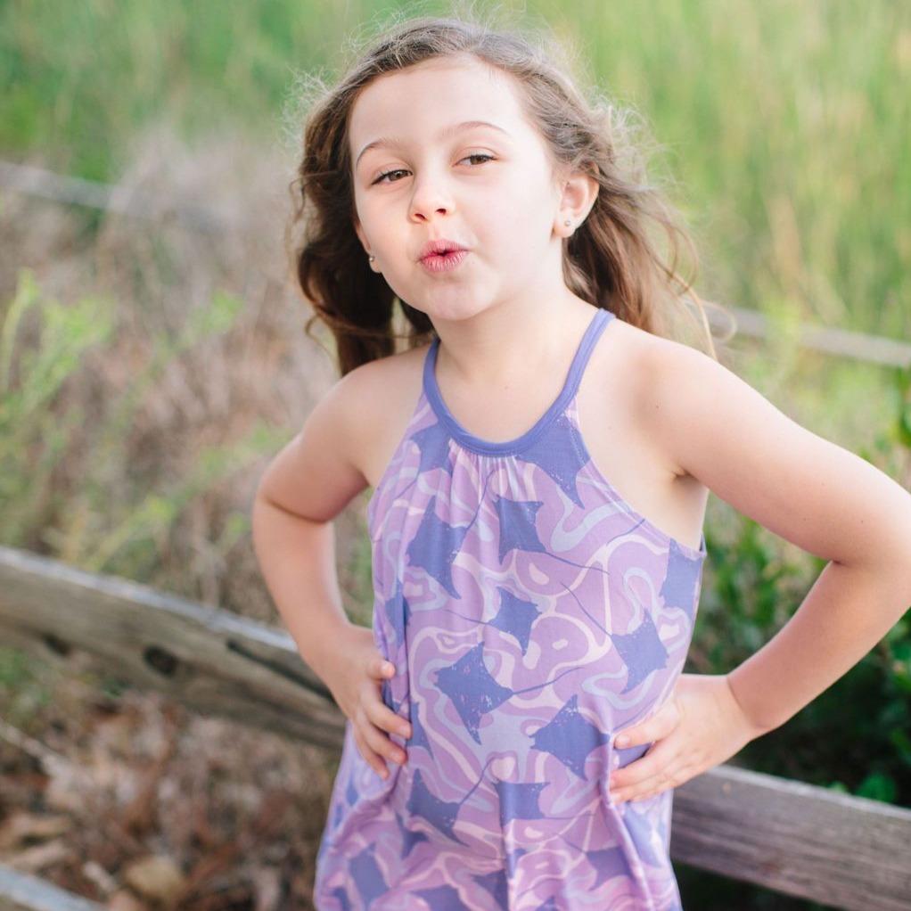 Pillowcase Pocket Dress - Purple Stingrays