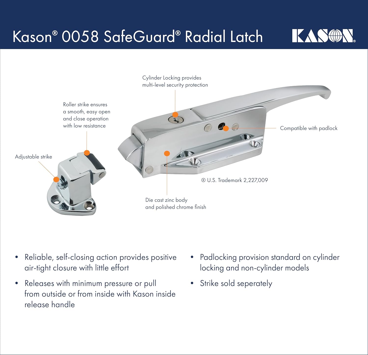 Kason 0058 Safeguard Radial Latch, Light Spring, 10058L05021