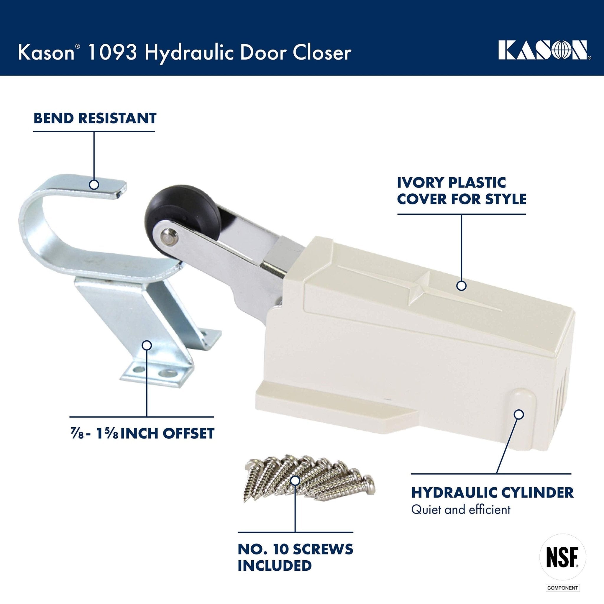 Kason 1093 Hydraulic Door Closer, Flush to 3/4 Inch Offset Hook, 11093000004