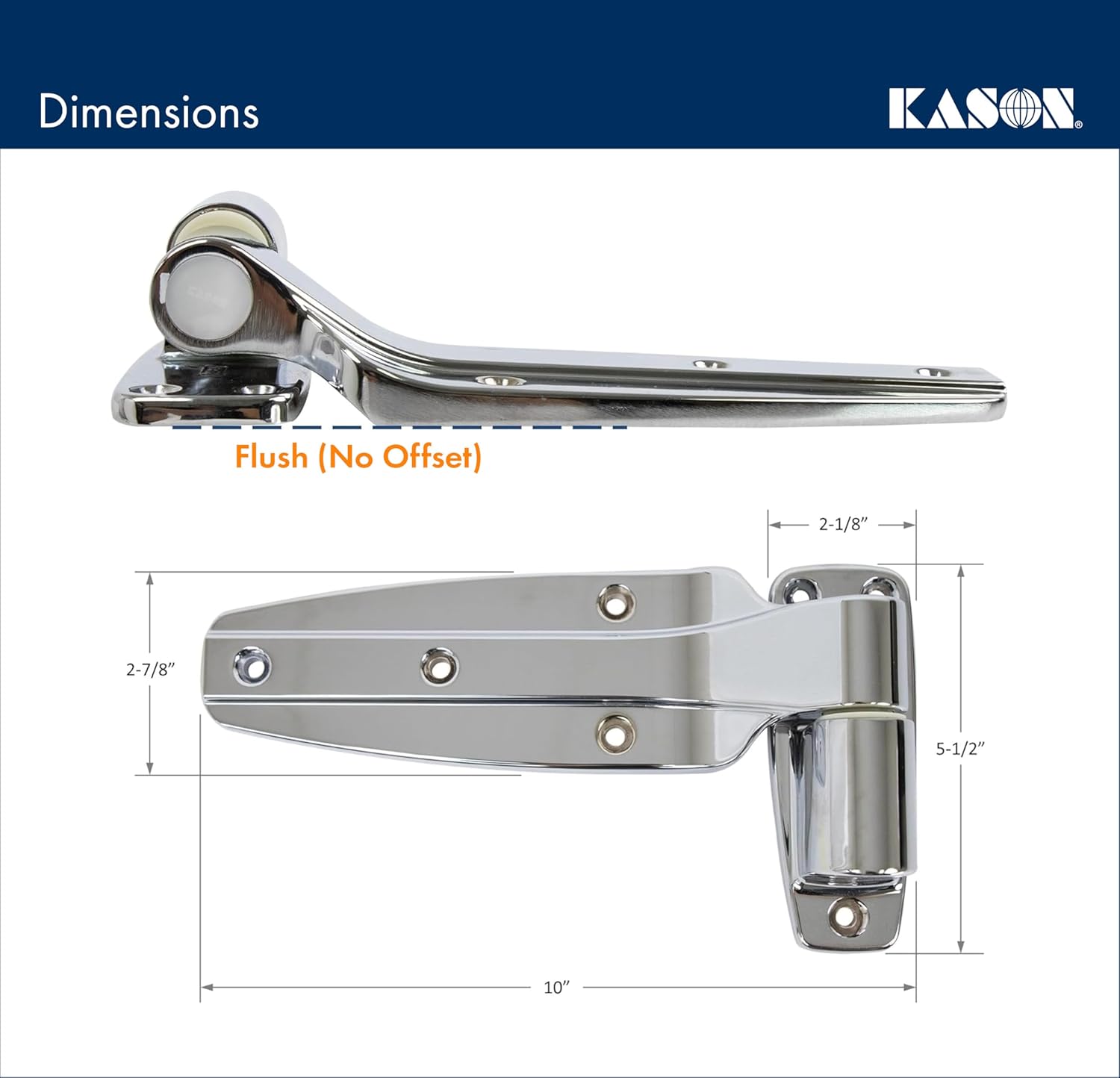 Kason 1245 Reversible Cam-Rise Hinge, 1-7/8 Inch Offset, Polished Chrome Finish, 11245000080
