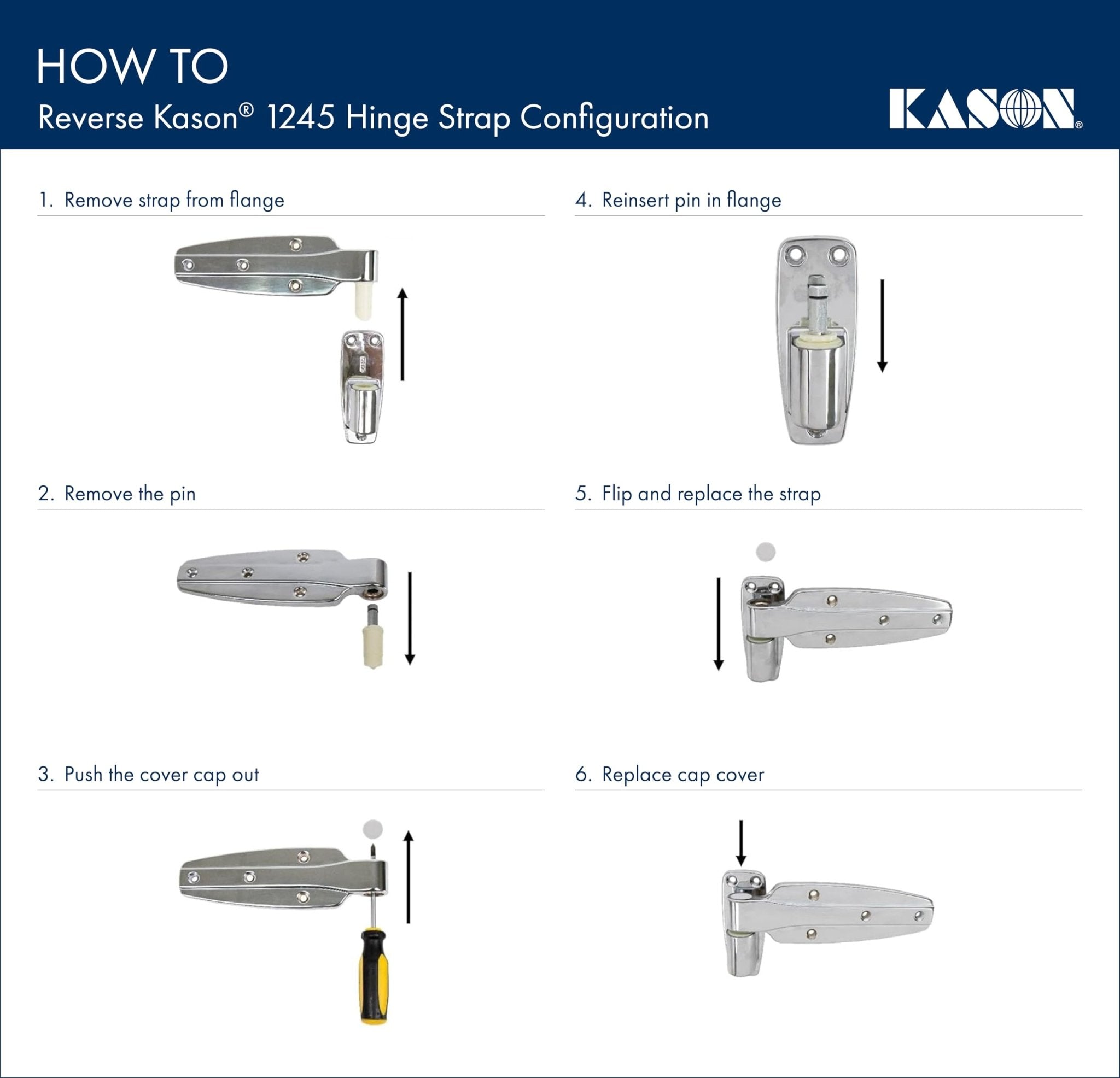 Kason 1245 Reversible Cam-Rise Hinge, Flush, 11245000028