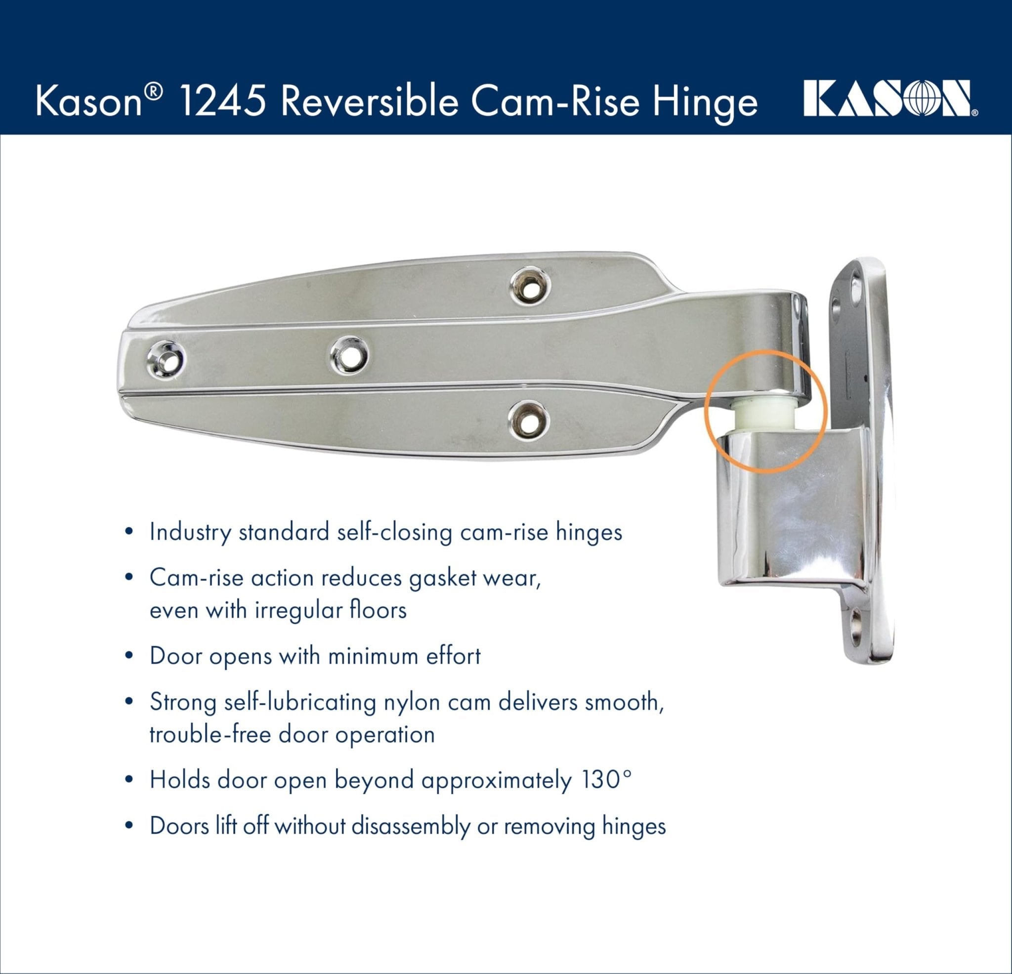 Kason 1245 Reversible Cam-Rise Hinge, Flush, 11245000028