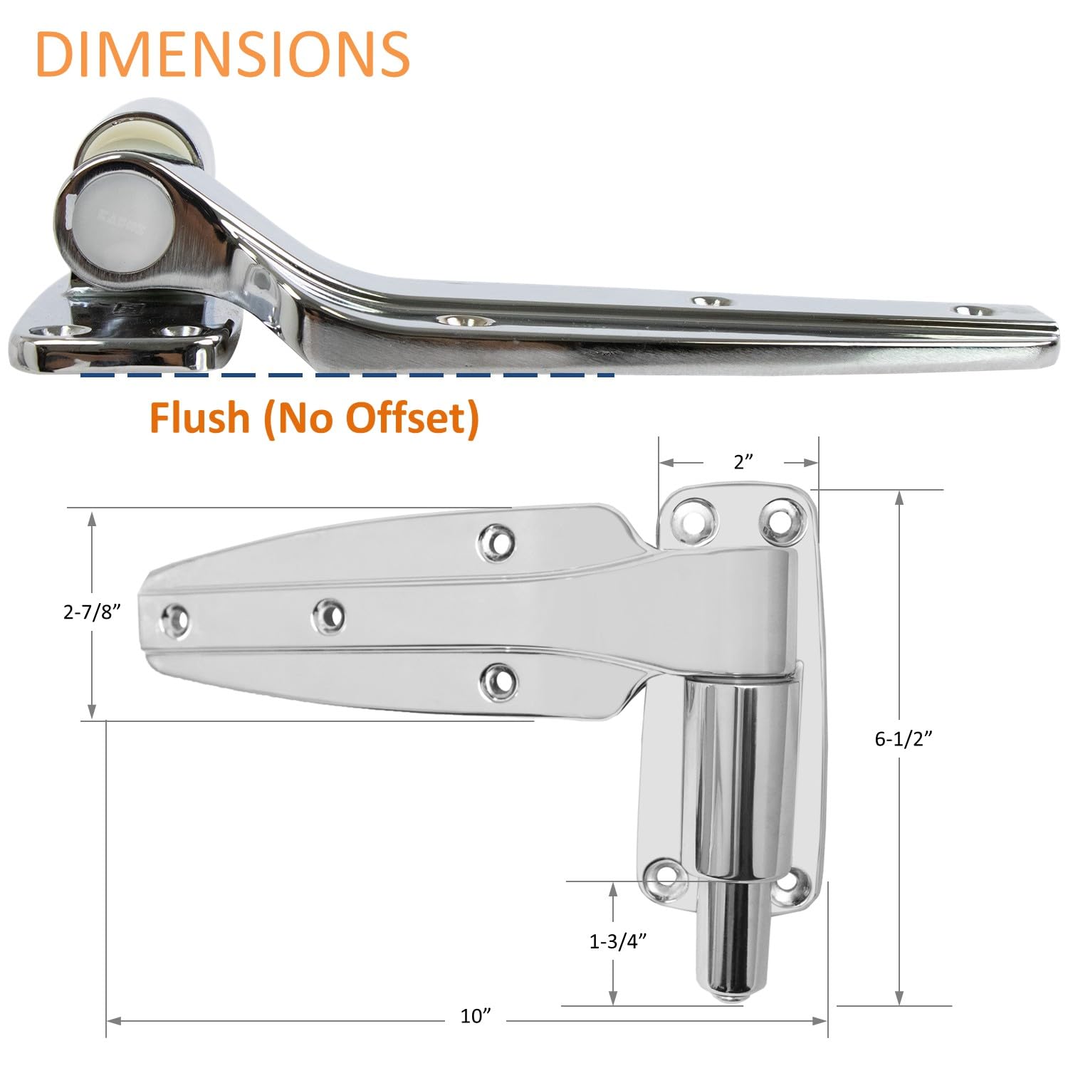 Kason 1248 Reversible Spring-Assisted Cam-Lift Hinge Chrome Finish for Walk-in Freezer Cooler Refrigerator (Flush)