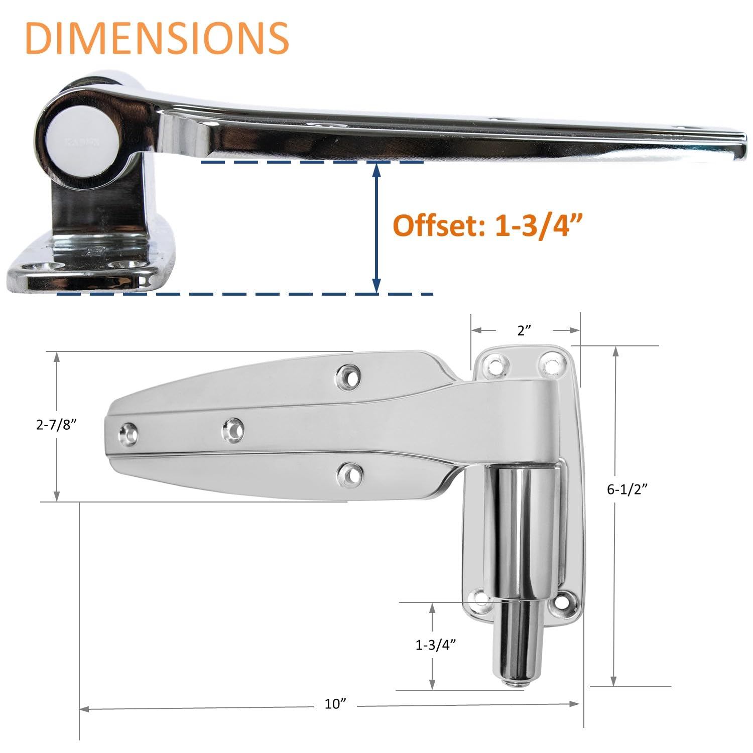 Kason 1248 Reversible Spring-Assisted Cam-Lift Hinge Chrome Finish for Walk-in Freezer Cooler Refrigerator (Flush)