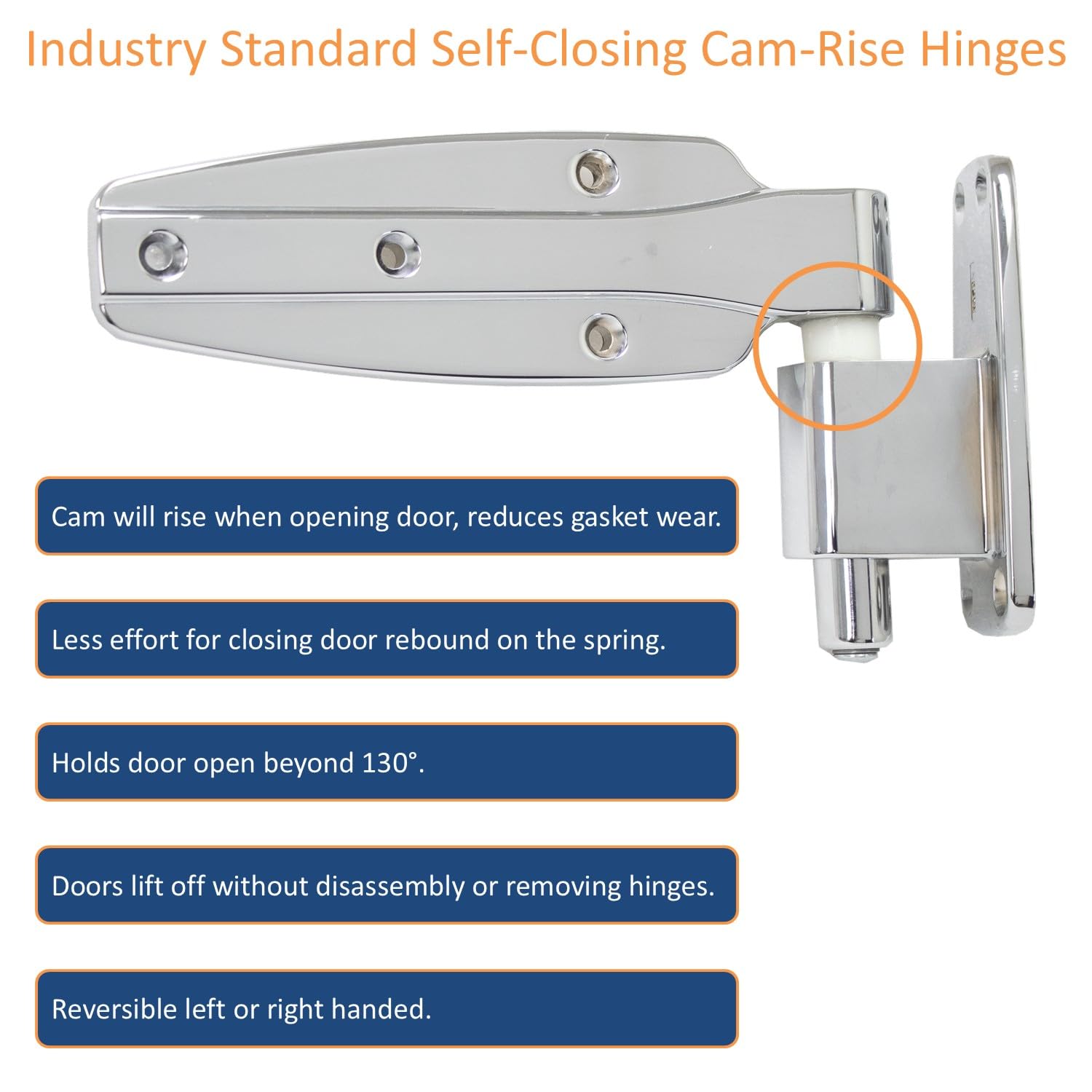 Kason 1248 Reversible Spring-Assisted Cam-Lift Hinge Chrome Finish for Walk-in Freezer Cooler Refrigerator (Flush)