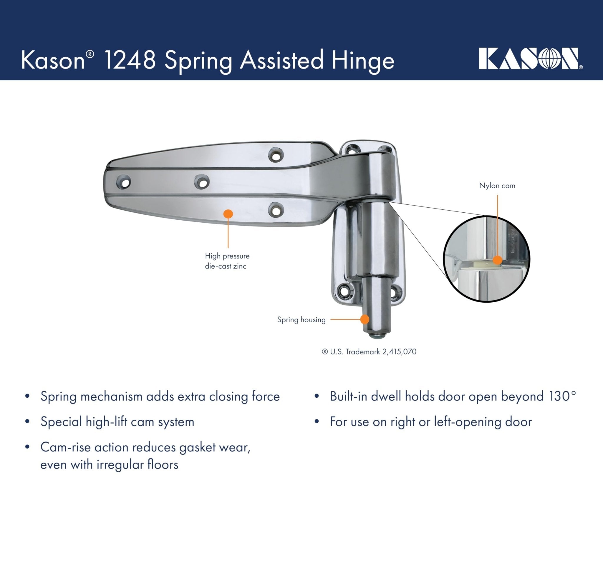 Kason 1248 Spring Assisted Hinge, 1-1/2 Inch Offset, 11248000022