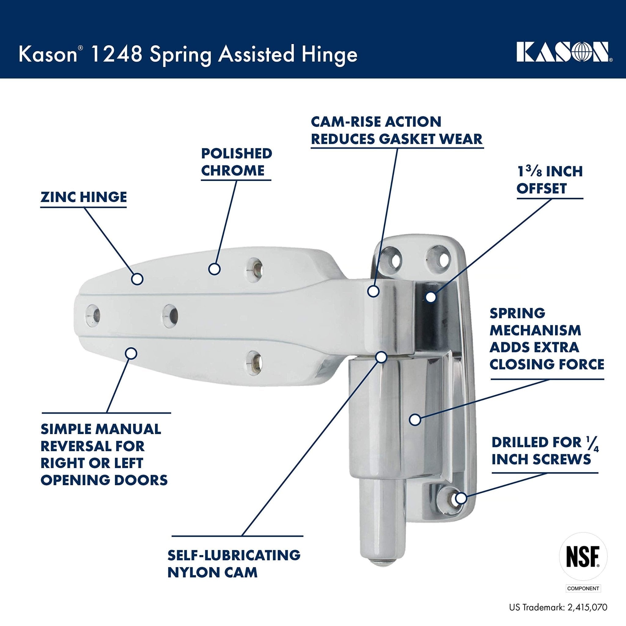 Kason 1248 Spring Assisted Hinge, 1-1/2 Inch Offset, 11248000022