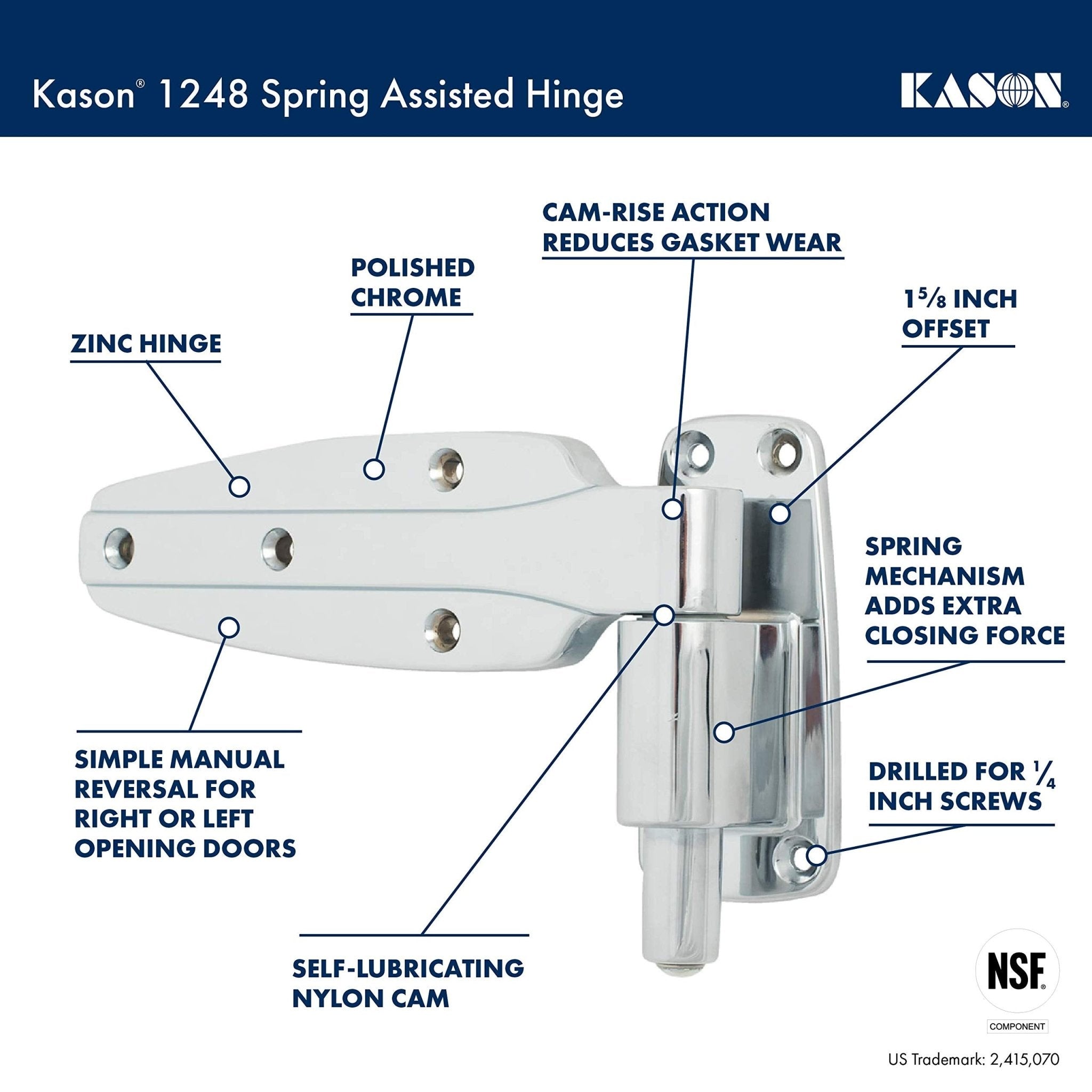 Kason 1248 Spring Assisted Hinge, 1-1/2 Inch Offset, 11248000022