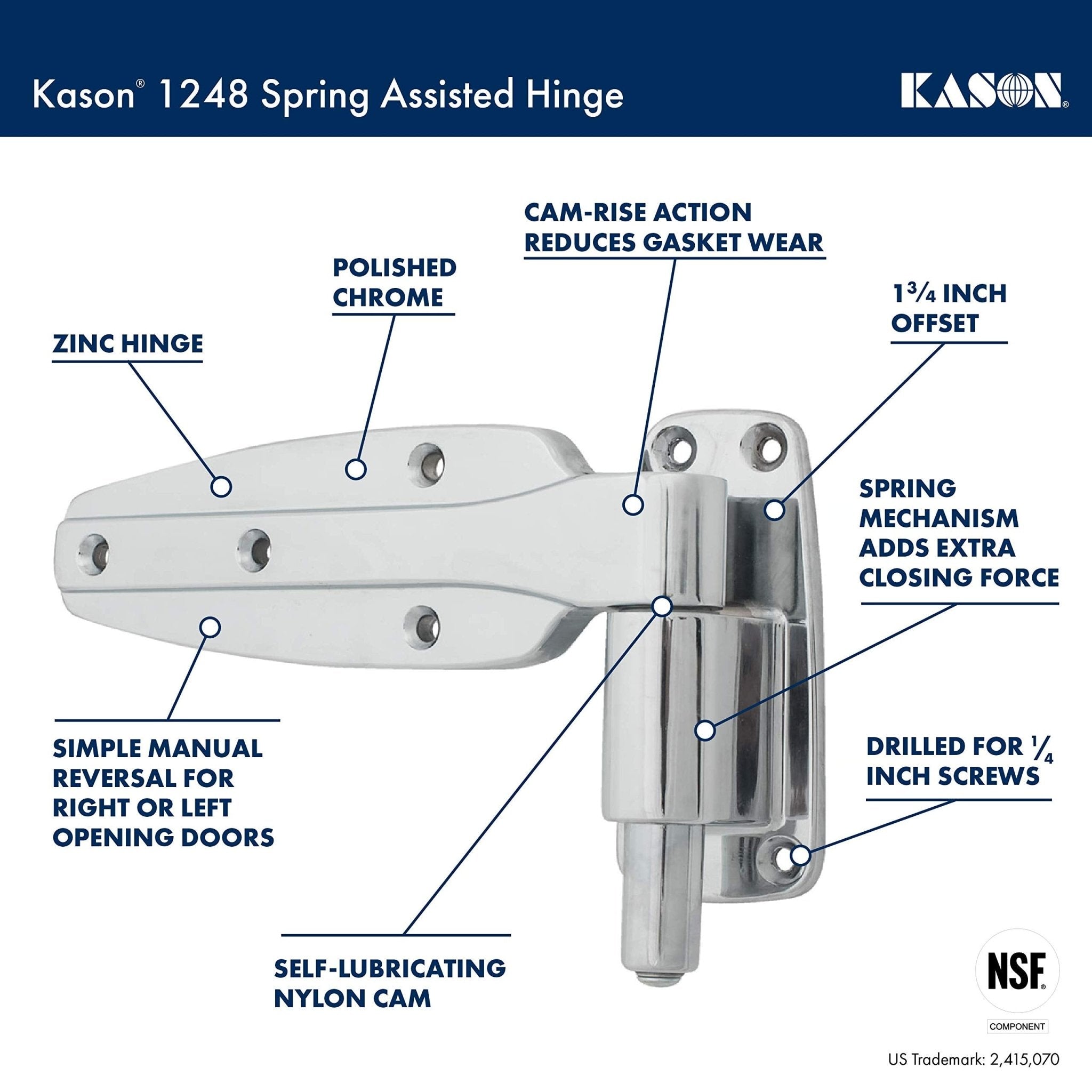Kason 1248 Spring Assisted Hinge, 1-1/2 Inch Offset, 11248000022
