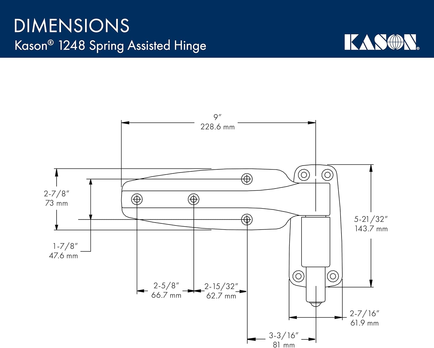 Kason 1248 Spring Assisted Hinge, Pack of 2, Flush Offset, 11248000004