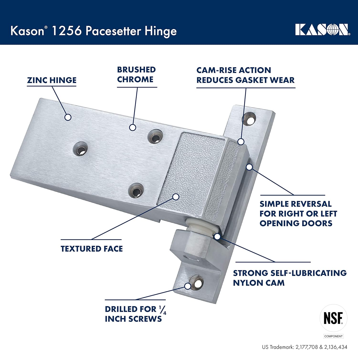 Kason 1256-000004 Hinge, Textured Brush Chrome