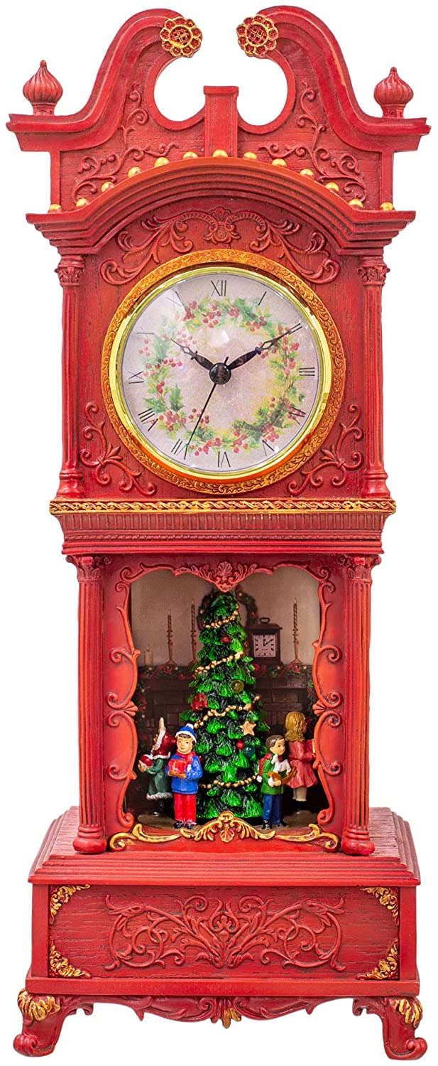 Musical Rotating Santa Mantle Clock - Rosy Red