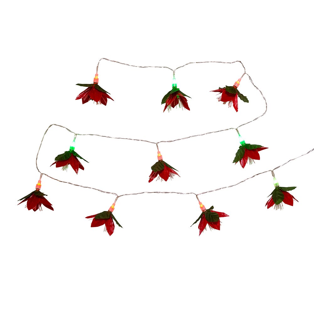 10-Light LED Fiber Optic Poinsettia Light Set