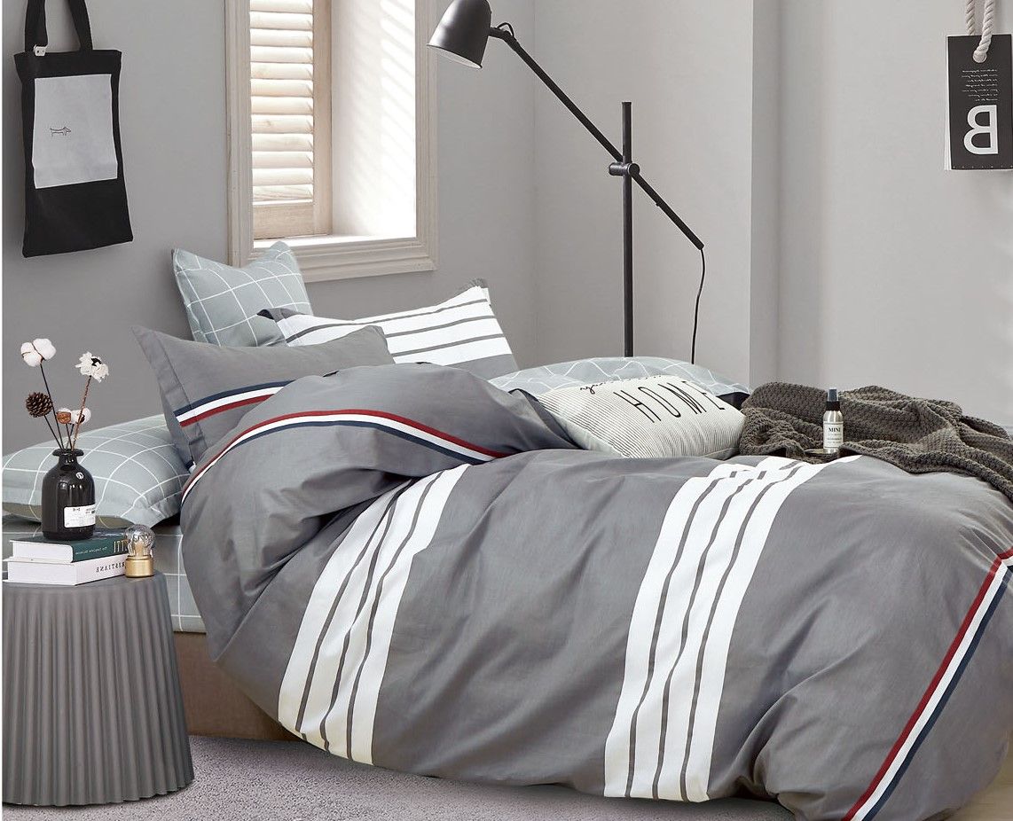 Kevin Gray/white Striped 100% Cotton Reversible Comforter Set