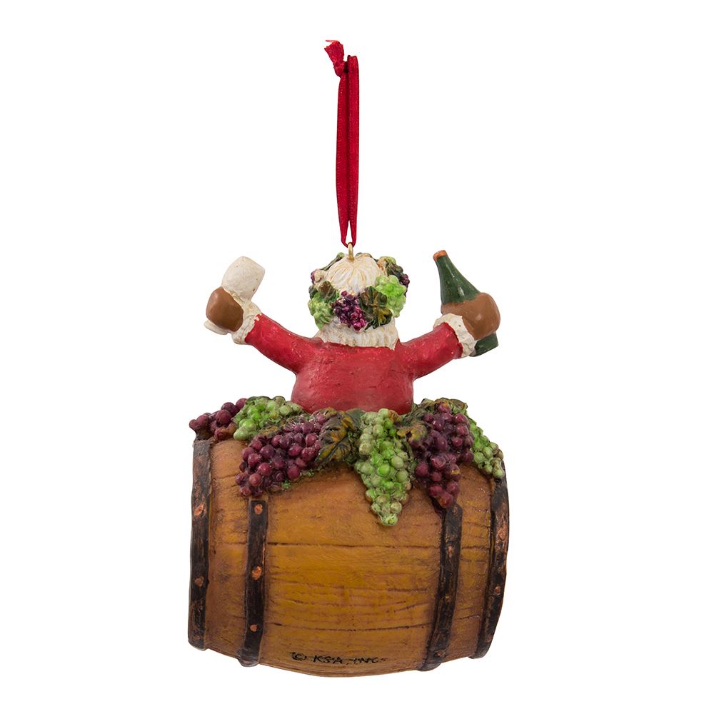 Santa On Wine Barrel Ornament