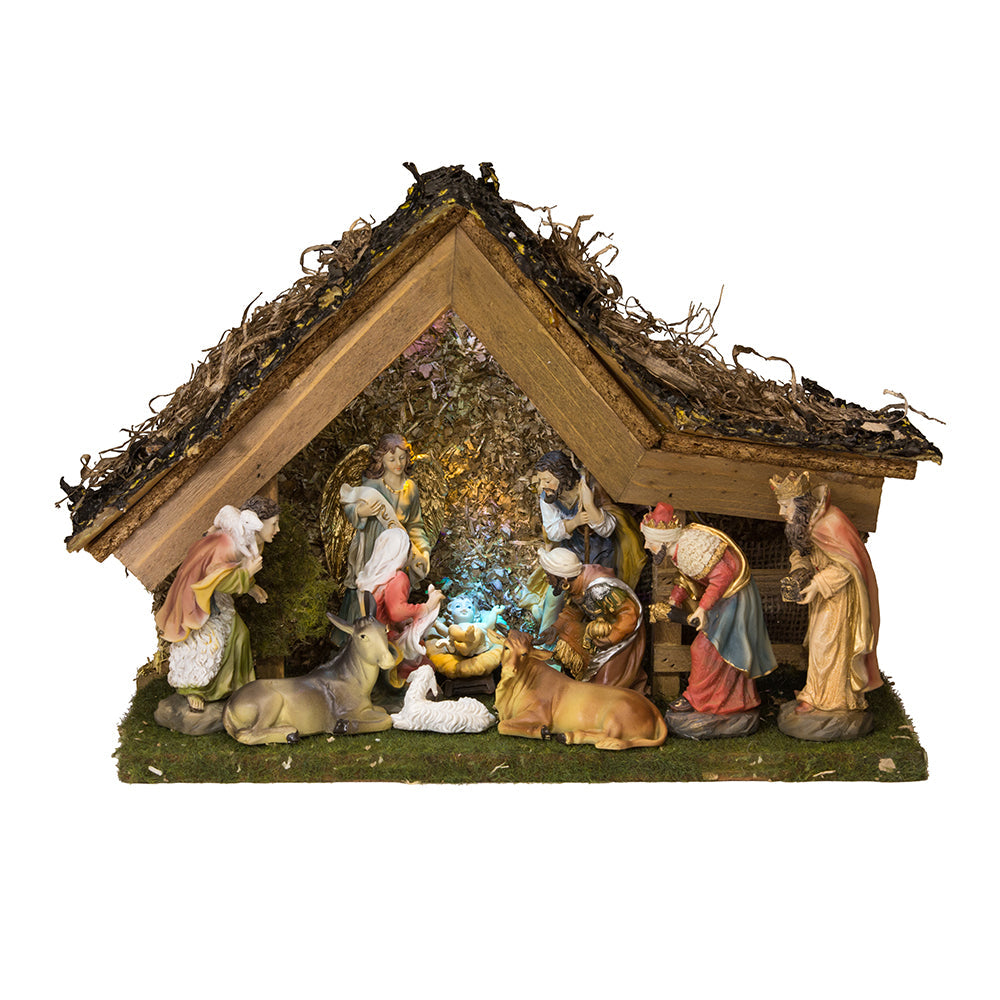 Musical Lighted Nativity Set With Stable - 11 Piece Set