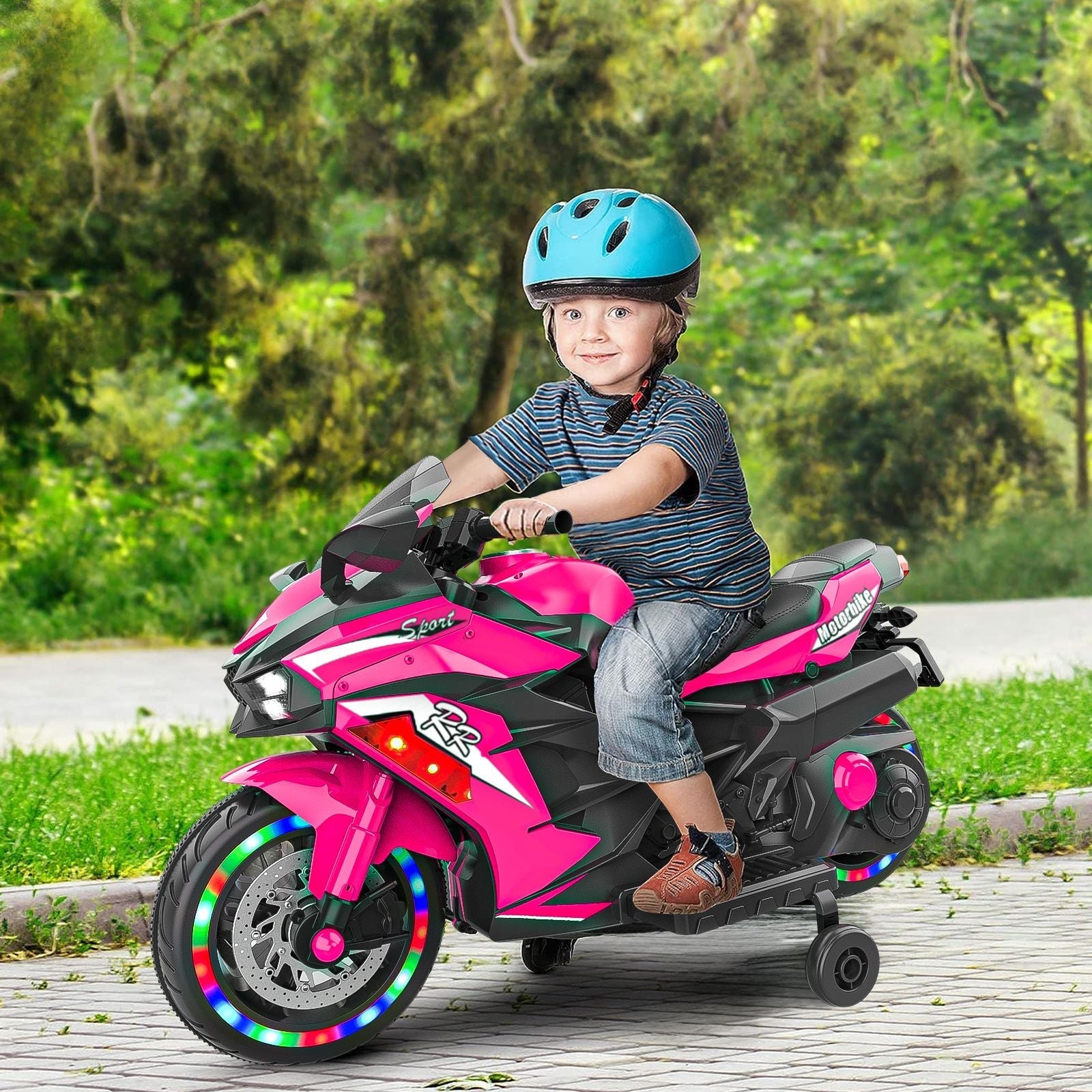 Kids Powered Ride-ons Toy, Kids Motorcycle for 3-6 Years, 12V Electric Ride on Motorcycle with Light Wheel & Bluetooth Music-Pink