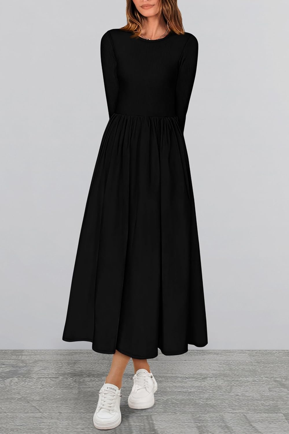 KIRUNDO Women's Casual Long Sleeve Fall Wedding Guest Dress 2025 Spring Summer Elegant Boho Flowy Midi Dresses Pockets