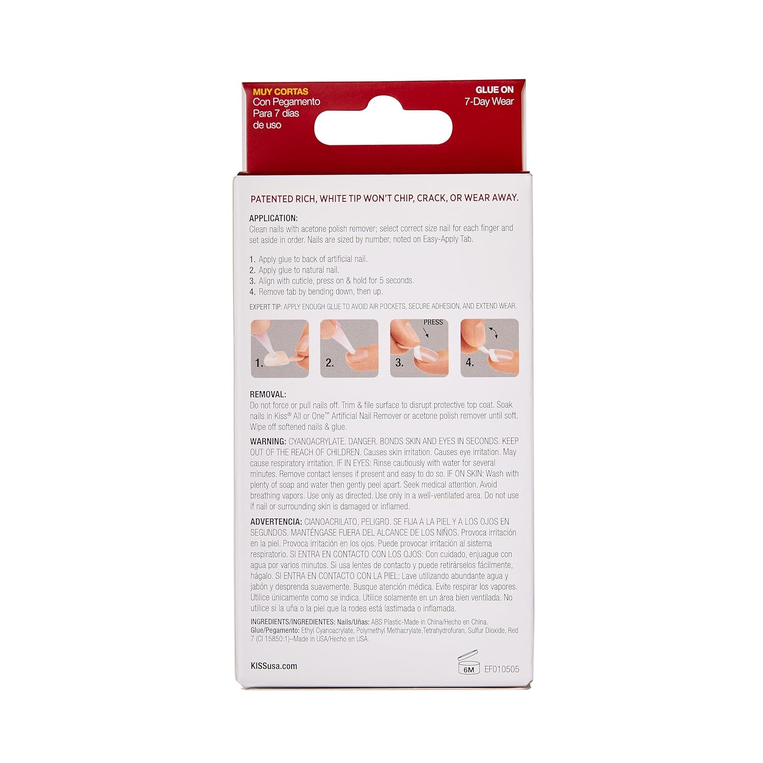 Kiss Everlasting French Nail Manicure, Chip-Free with Flexi-Fit Technology, Real Short, "Endless", Nail Kit with Pink Nail Glue (Net Wt. 2 g / 0.07oz.), Mini File, Manicure Stick, and 28 Fake Nails