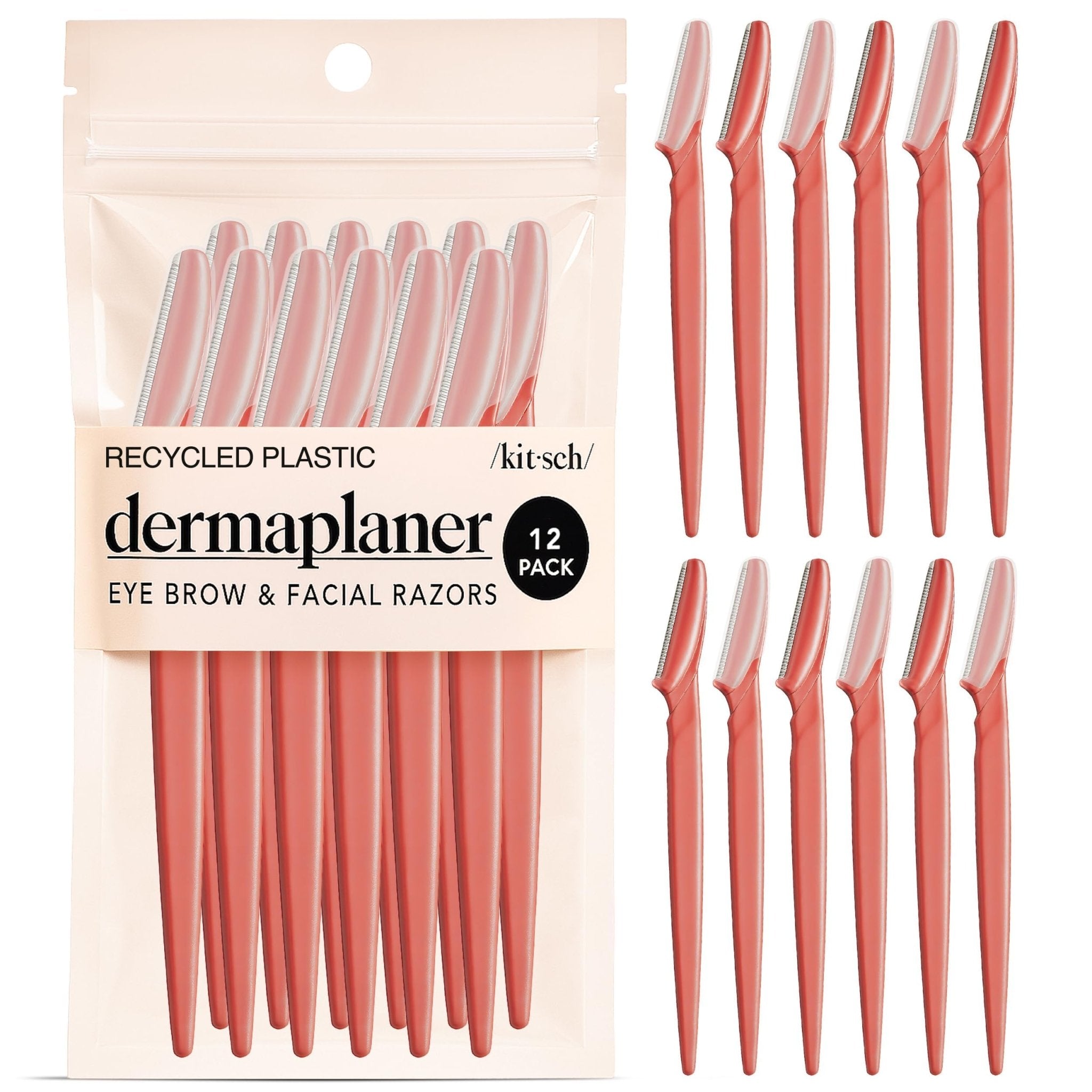 Kitsch Dermaplane Razor for Women Face - Face Razors for Women and Men - Eyebrow Trimmer, Shaver, Recycled Plastic Dermaplaning and Skin Care Tool - Terracotta, 12 pcs