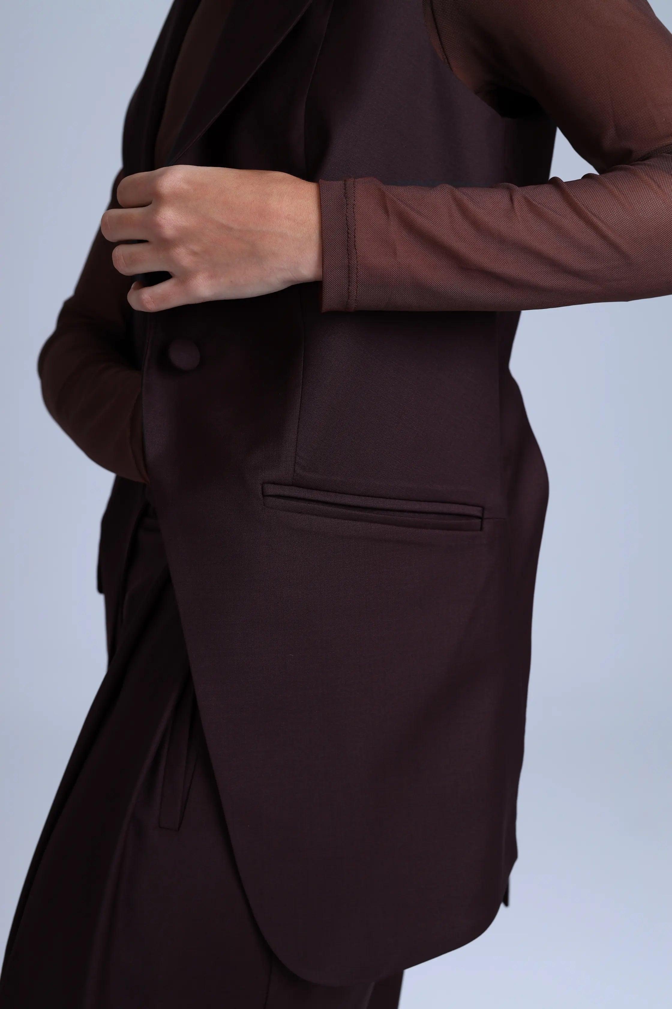 Broadway Monica Longline Virgin Wool Waistcoat in Dark Coffee