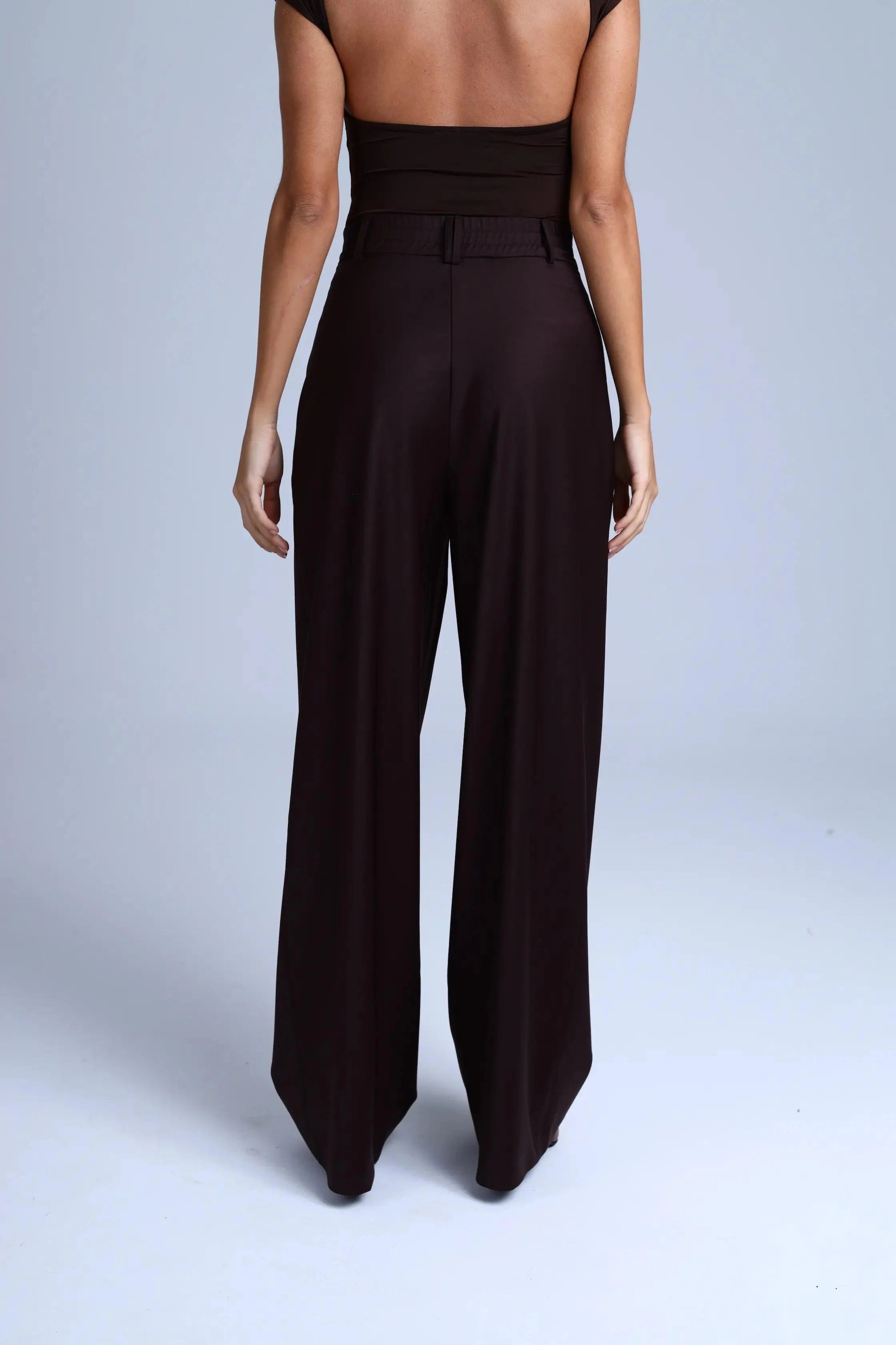 Broadway Monica Wid-Leg Virgin Wool Pants in Dark Coffee